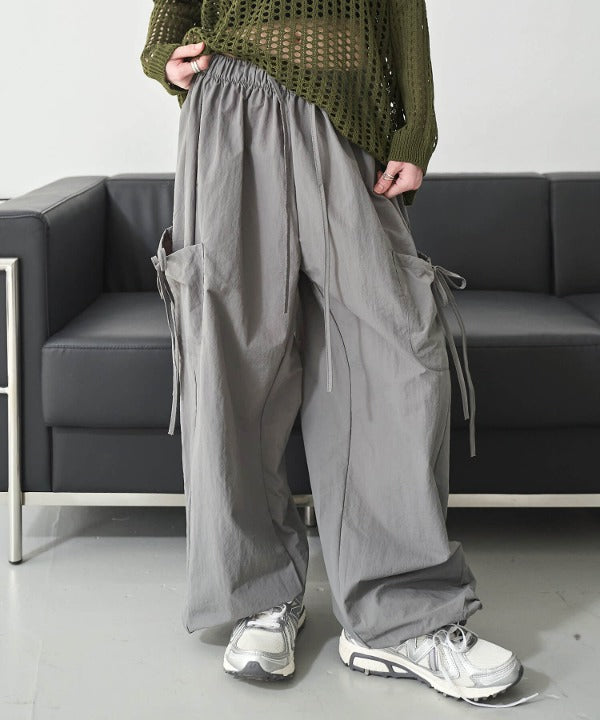 【UNISEX】メンズライクスポーティーカーゴサイドリボンナイロンプルオンパンツ