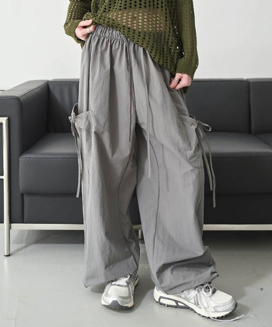 【UNISEX】メンズライクスポーティーカーゴサイドリボンナイロンプルオンパンツ