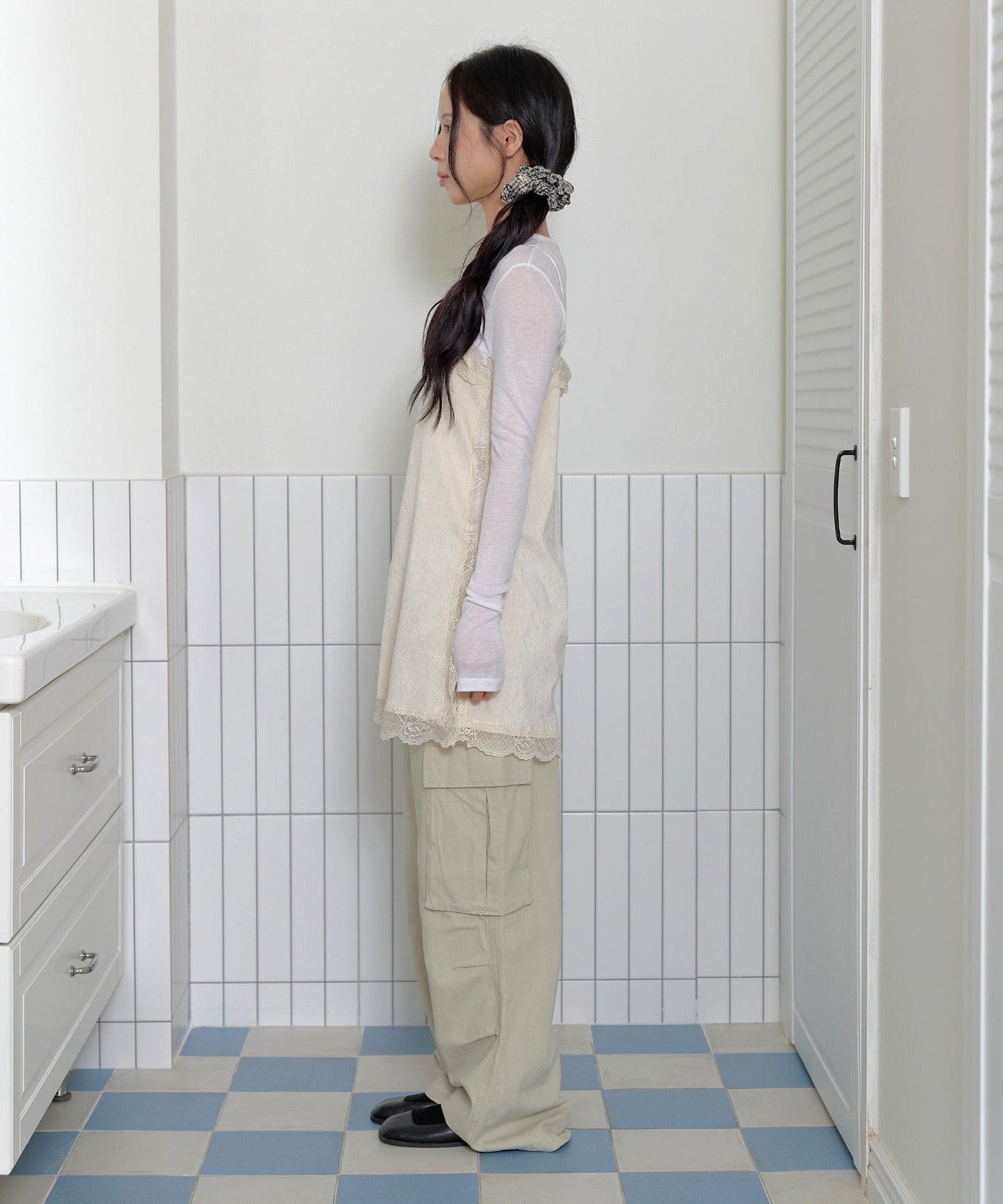 サイドシースルーベルベットランジェリーレイヤードワンピース