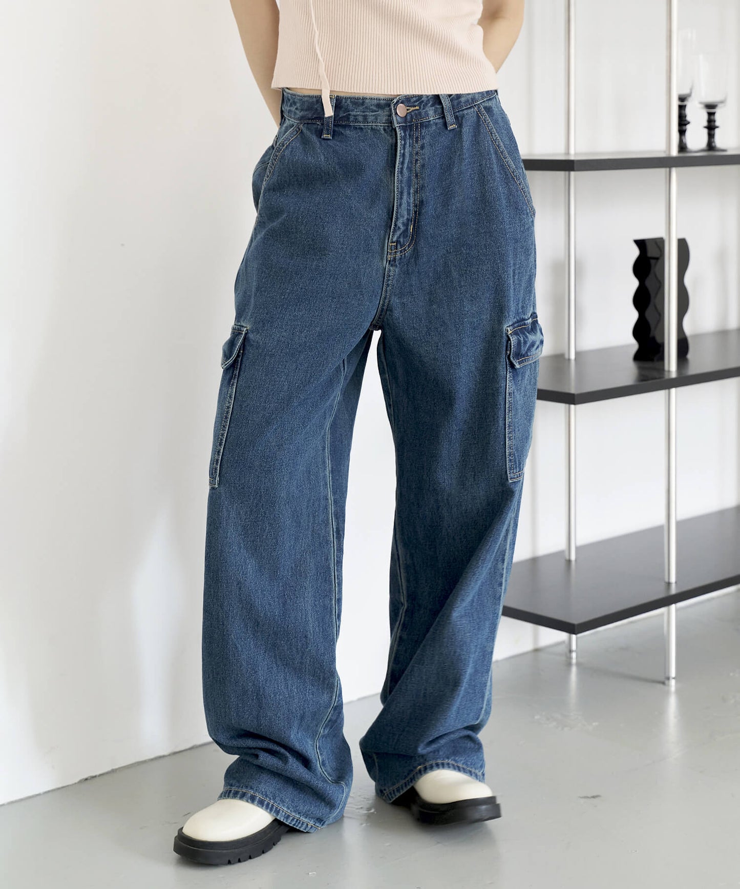 【UNISEX】ユニークポケットカーゴデニムパンツ