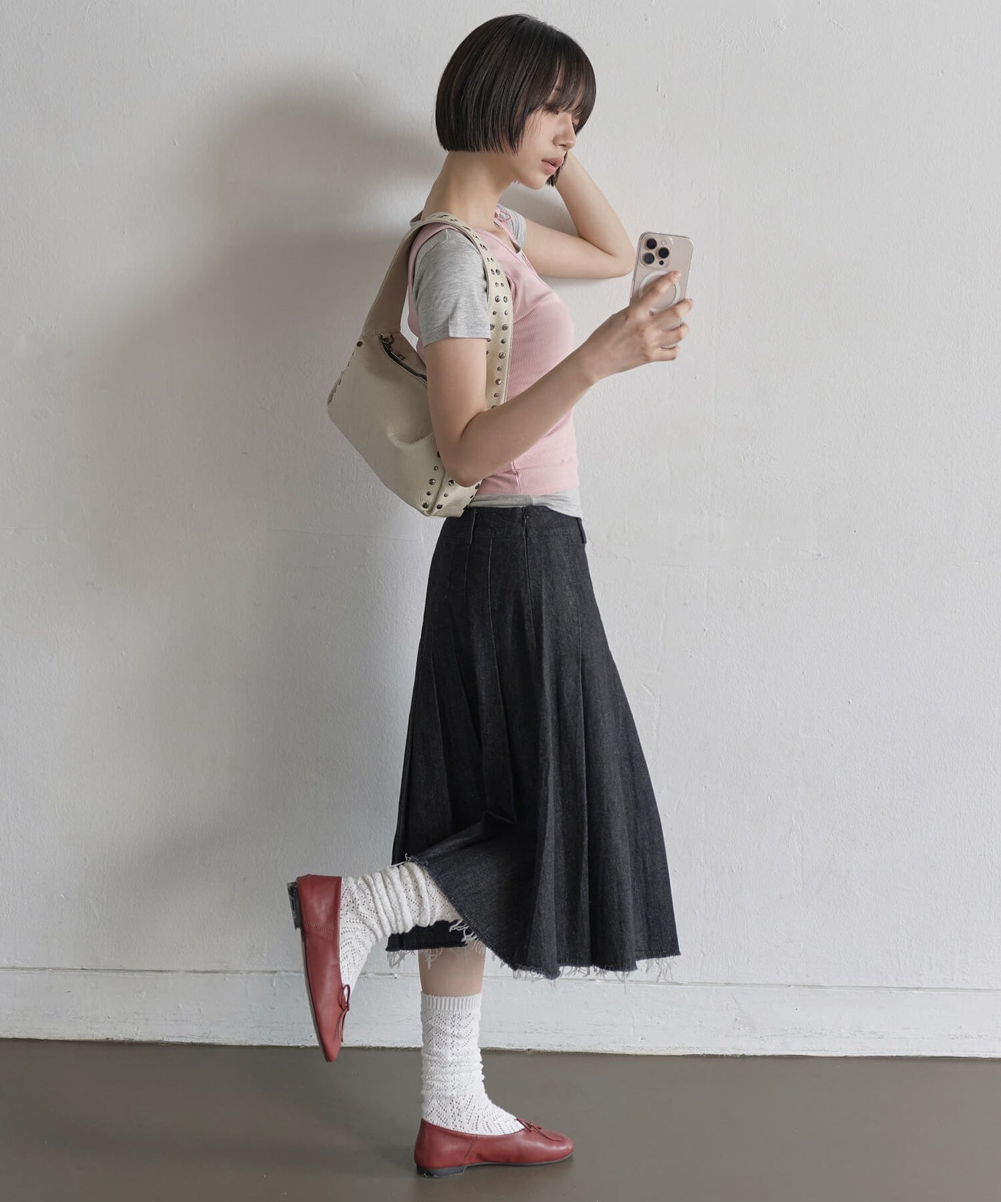 【UNE ORIGINAL】 2WAYユニークラブリーリブキャミソールビスチェ＆インナーTシャツカットソーSET
