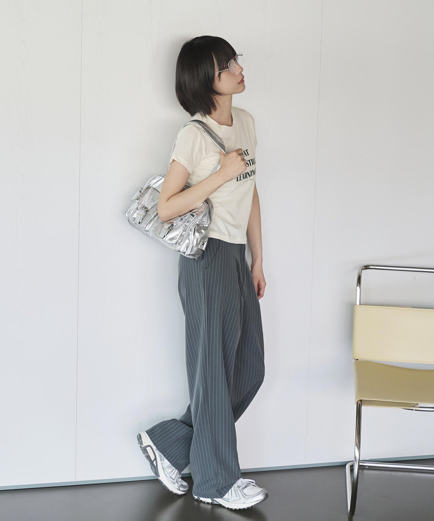 ストライプツーピンタックワイドスラックス