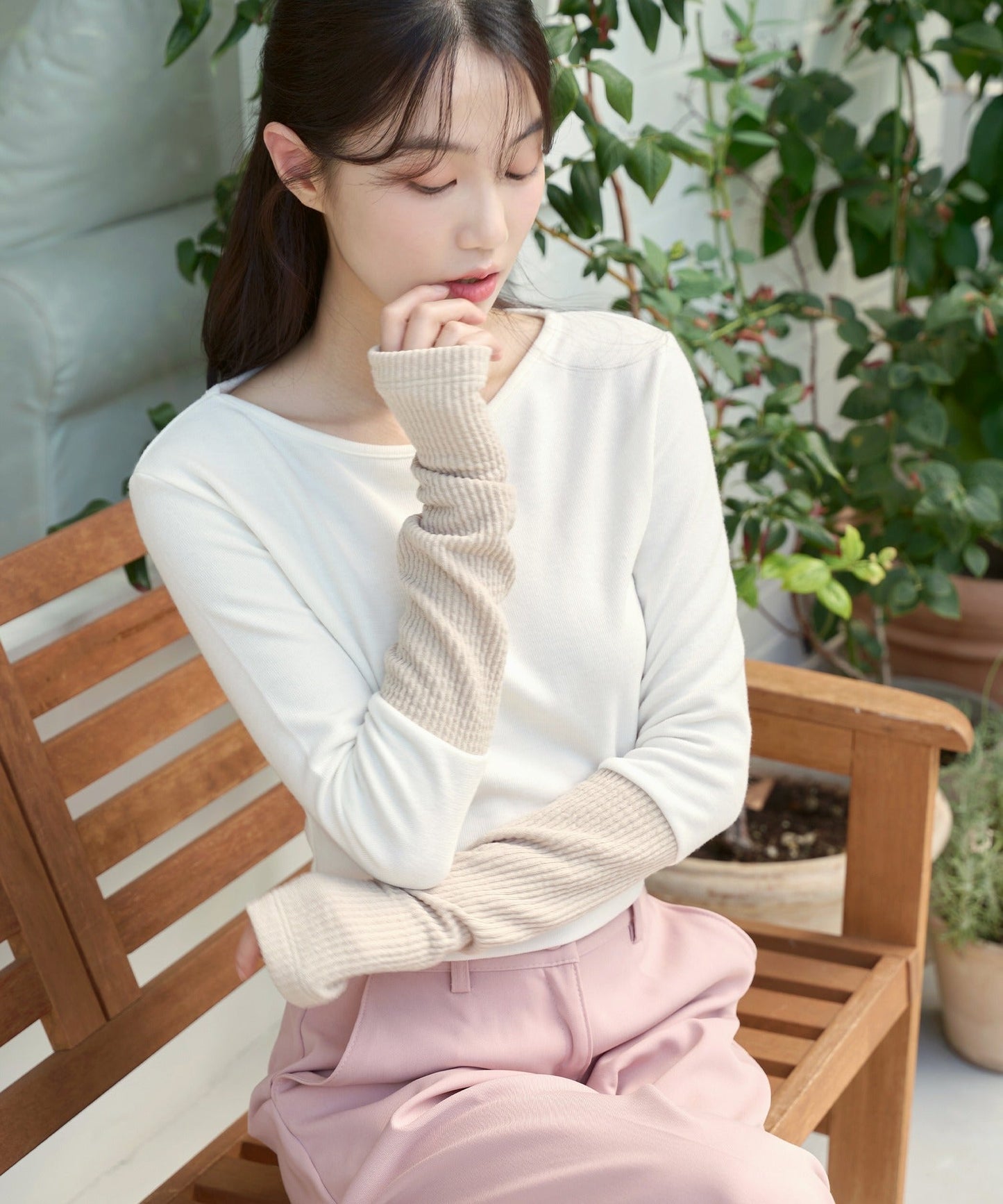 配色ウォーマーTシャツカットソー
