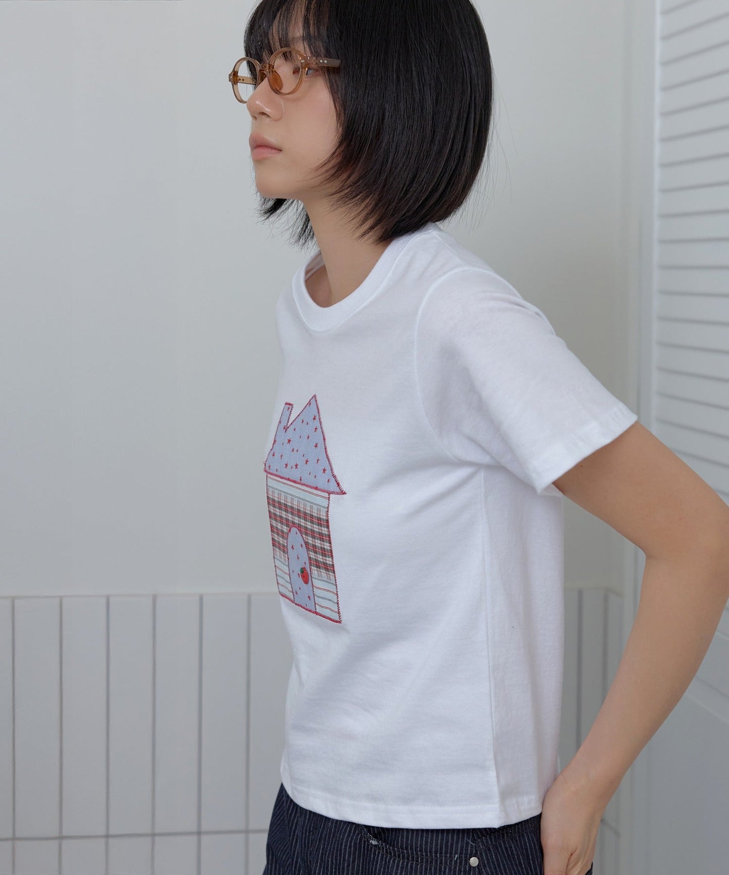 ユニークスターホーム刺繍半袖Tシャツカットソー