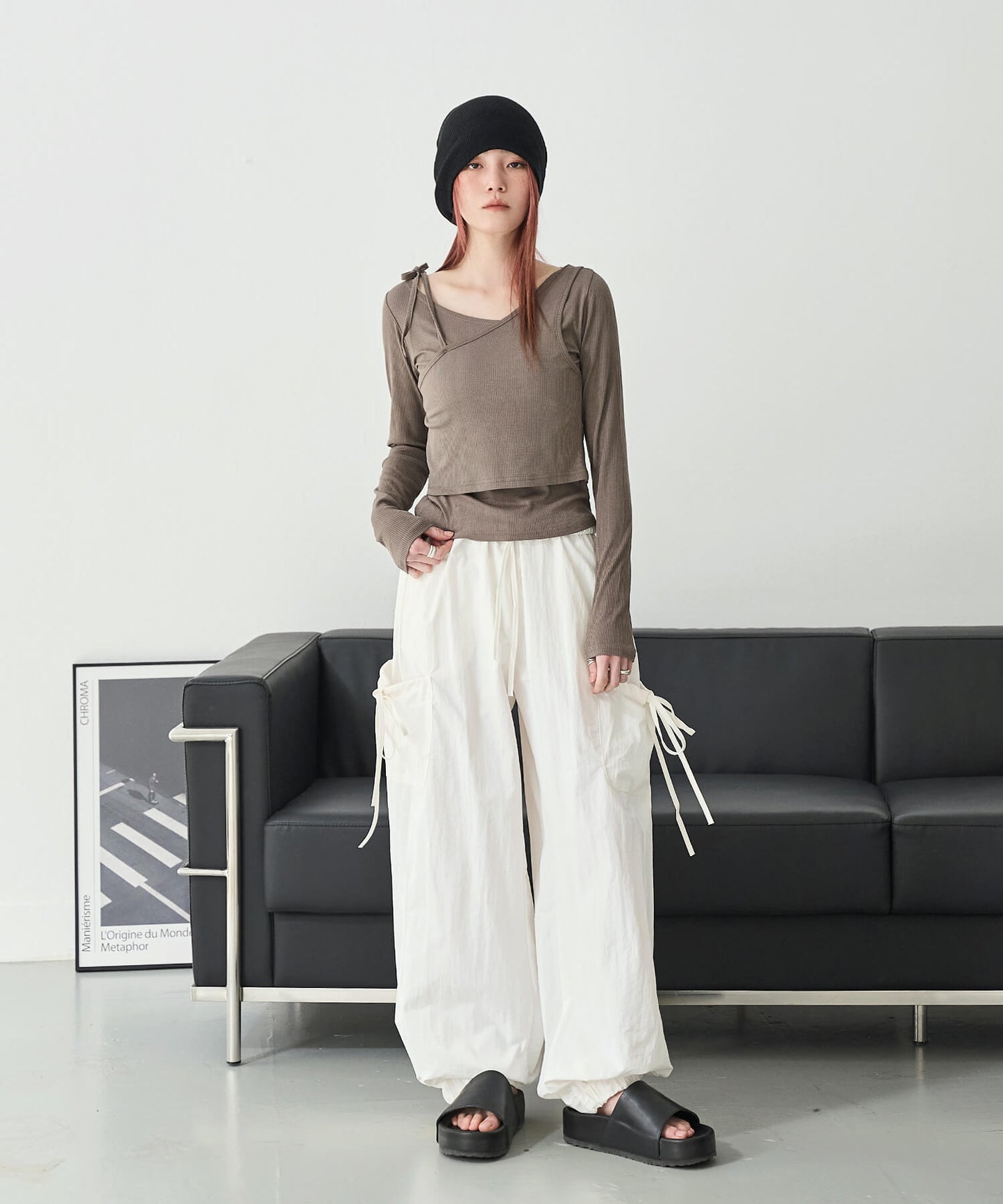 【UNISEX】メンズライクスポーティーカーゴサイドリボンナイロンプルオンパンツ