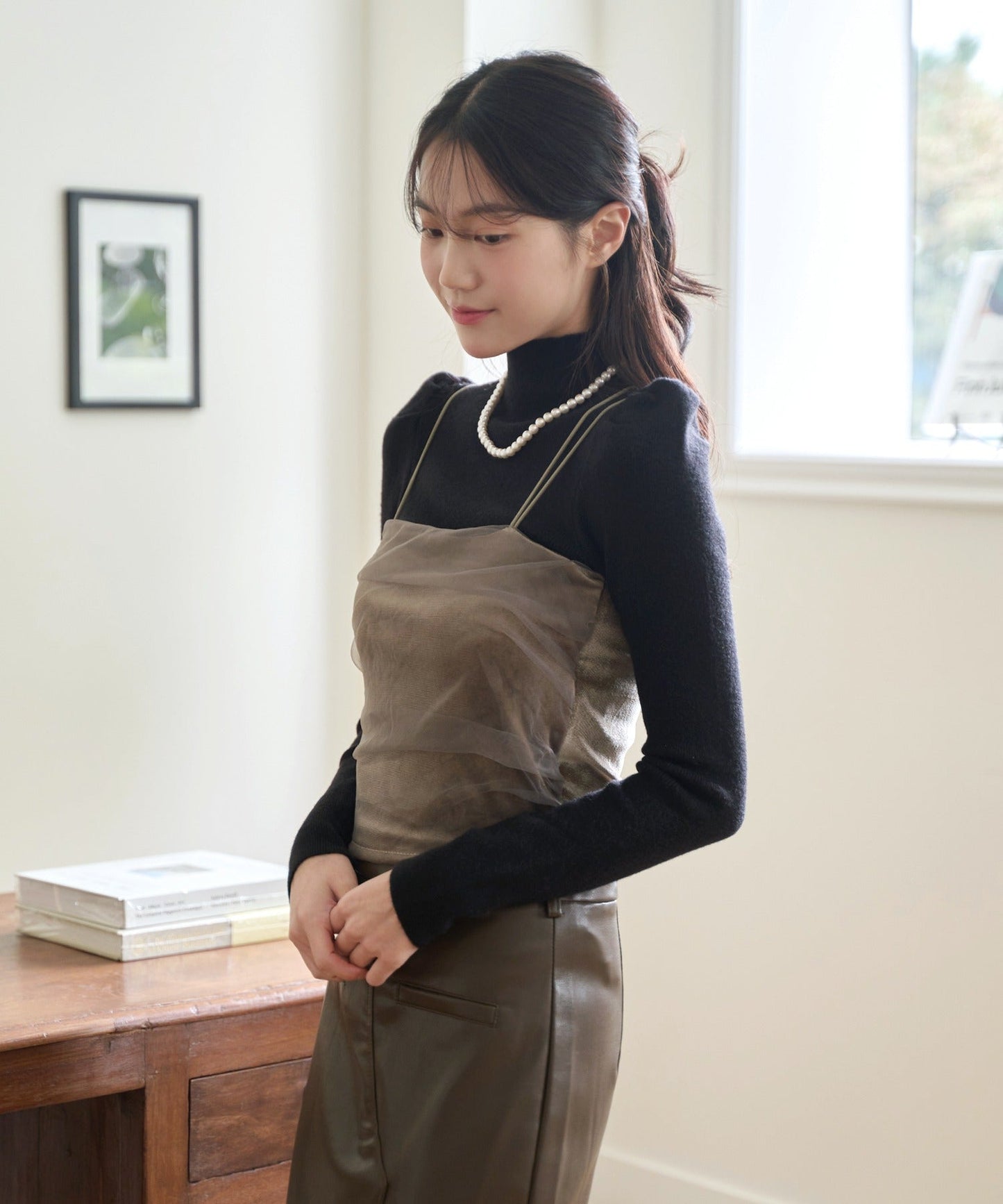 【７色展開】ハイネックショルダーパフパステルカラーニット
