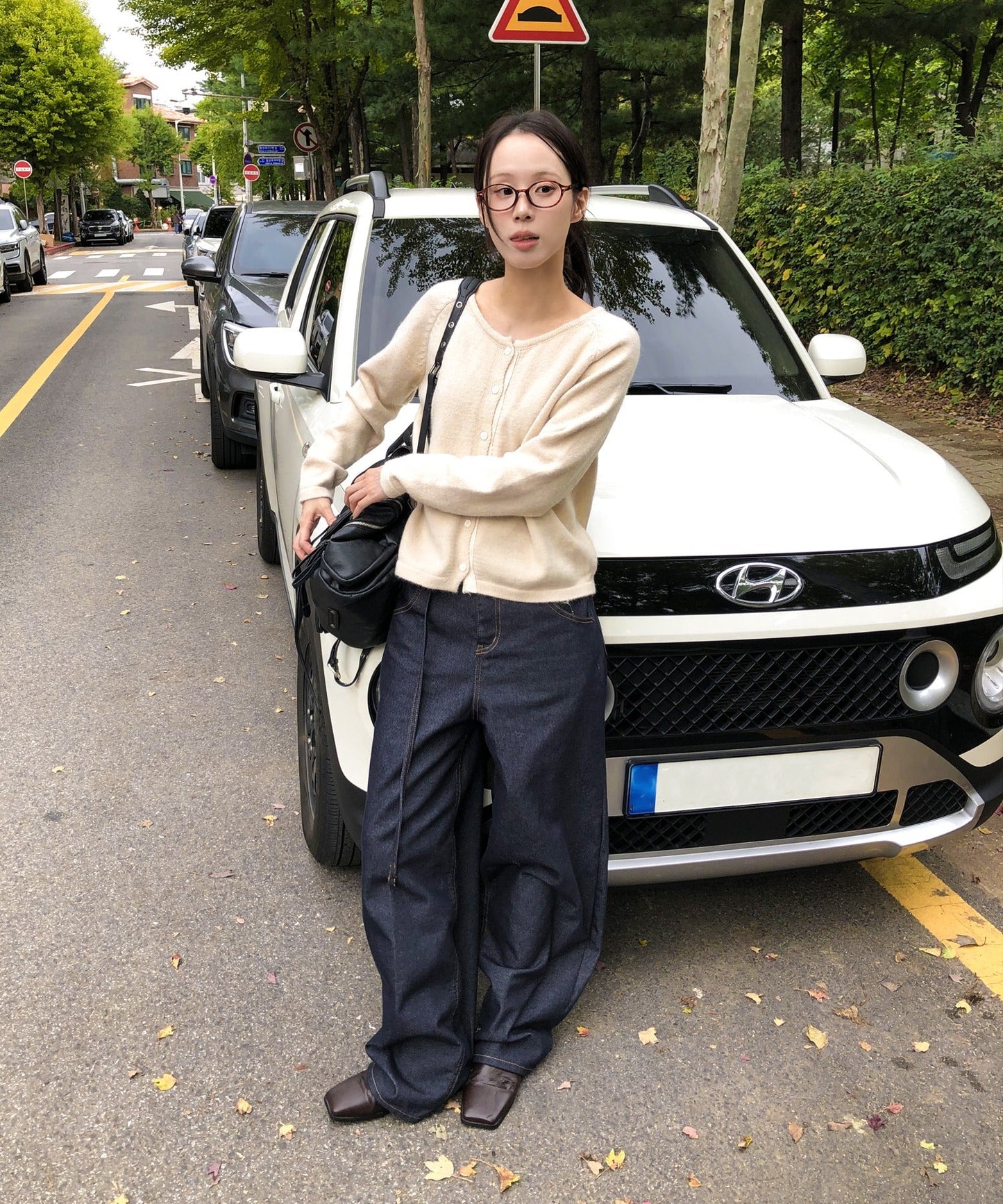 バイカラーラインラウンドネックニットカーディガン