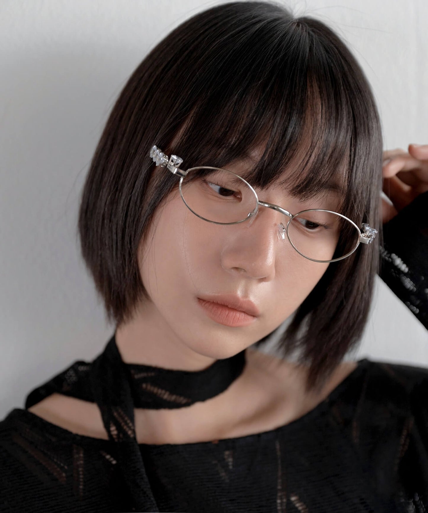 サイドキラキラストーンシルバー眼鏡