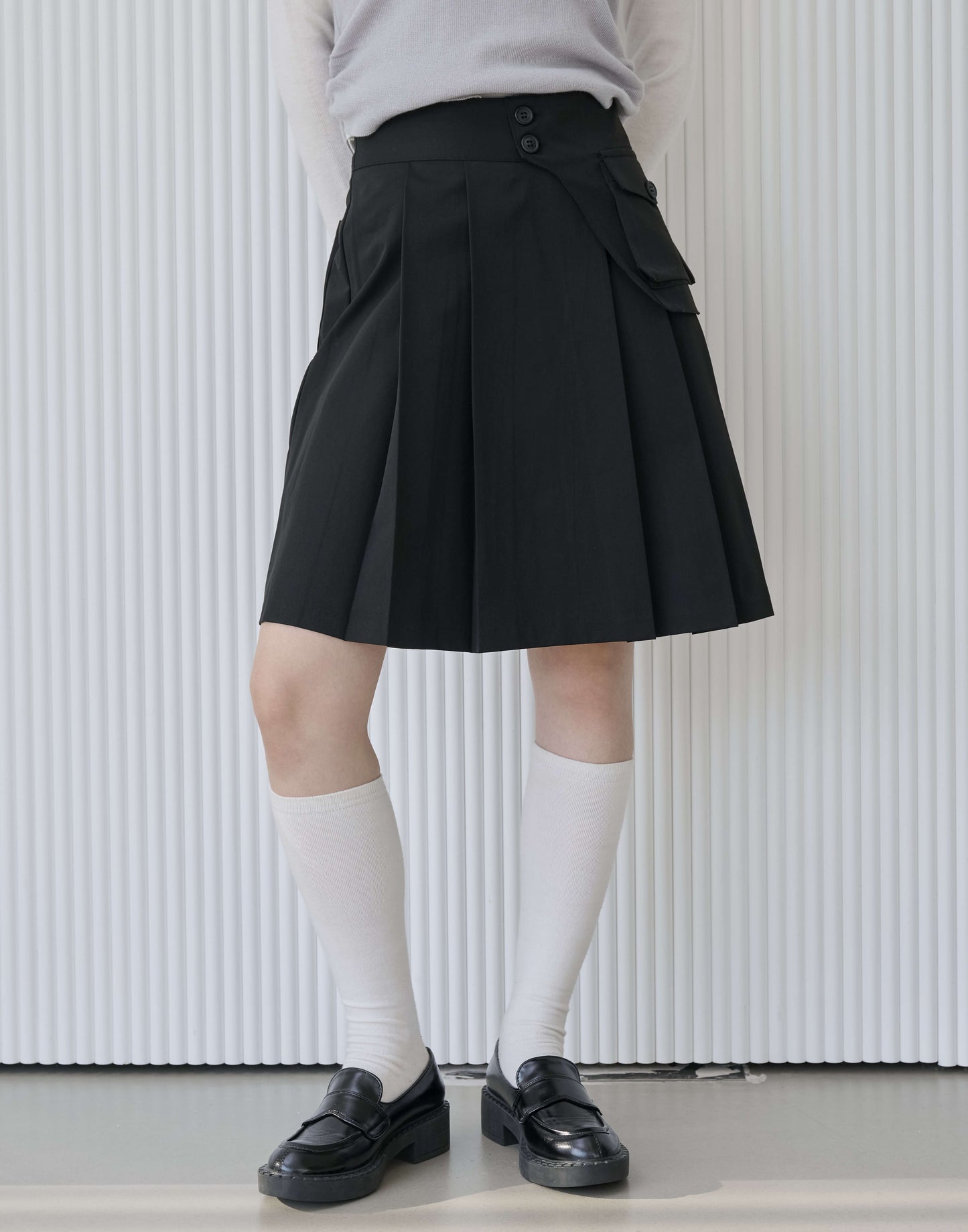 【ポケット取り外し可能】ベーシックプリーツセミロングスカート