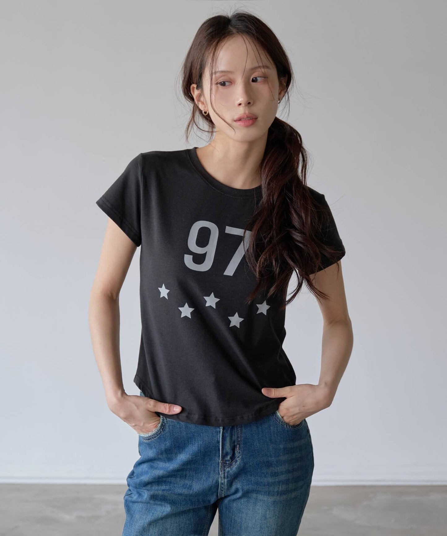 97スターレタリングクロップド半袖Tシャツ