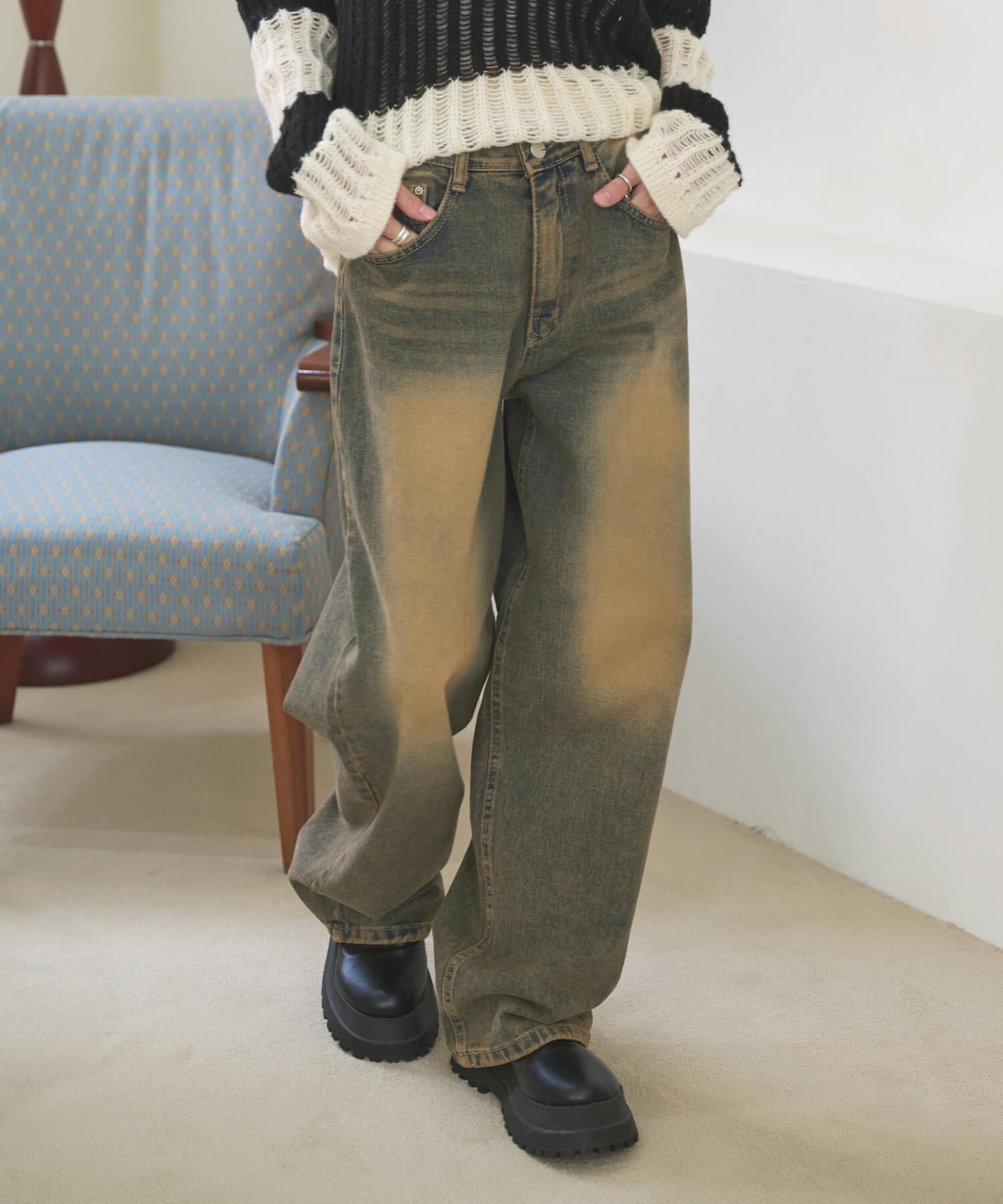 【UNISEX】オールドウォッシングビンテージワイドデニム