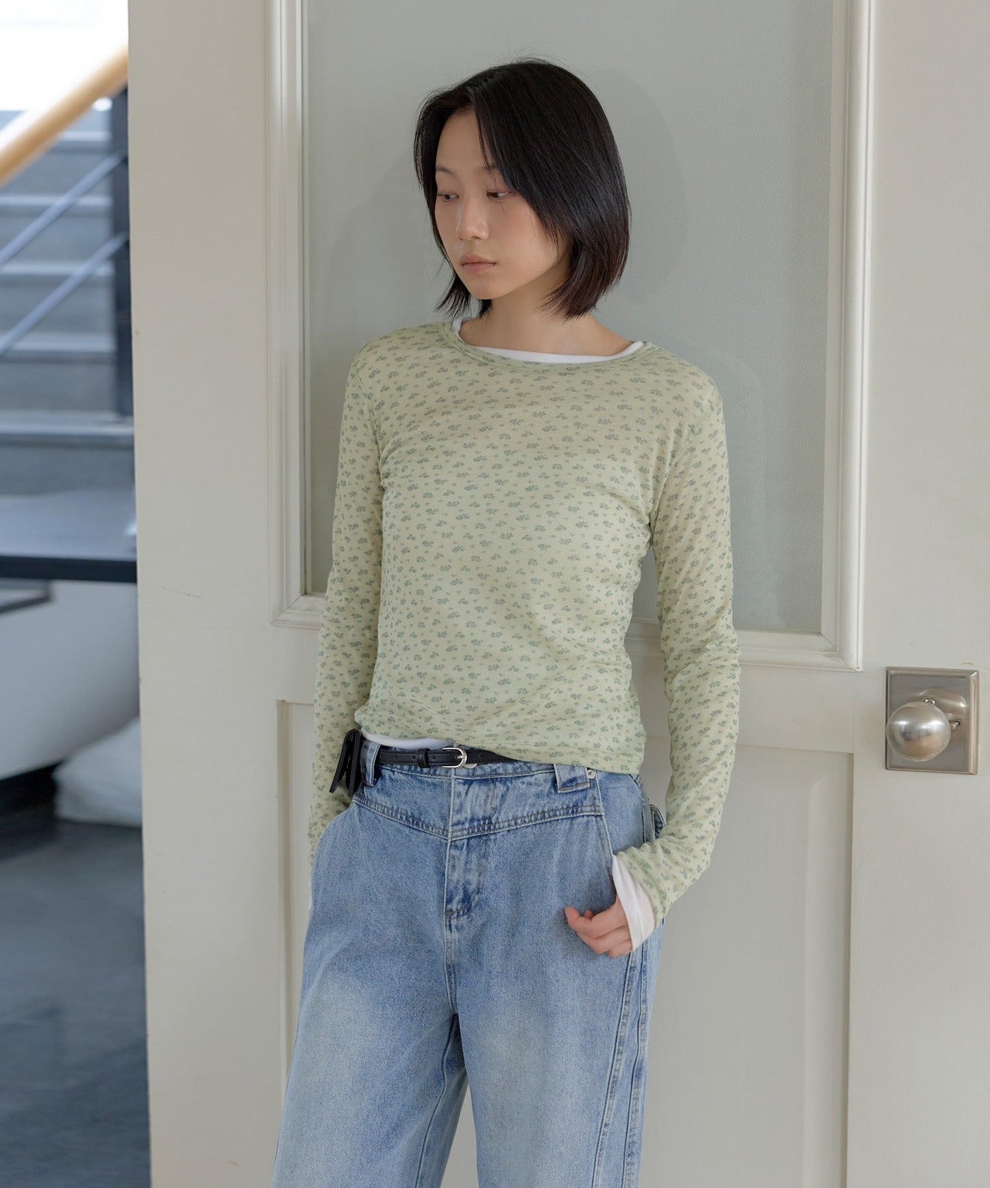 ジャスミンフラワーレイヤードインナーTシャツカットソー