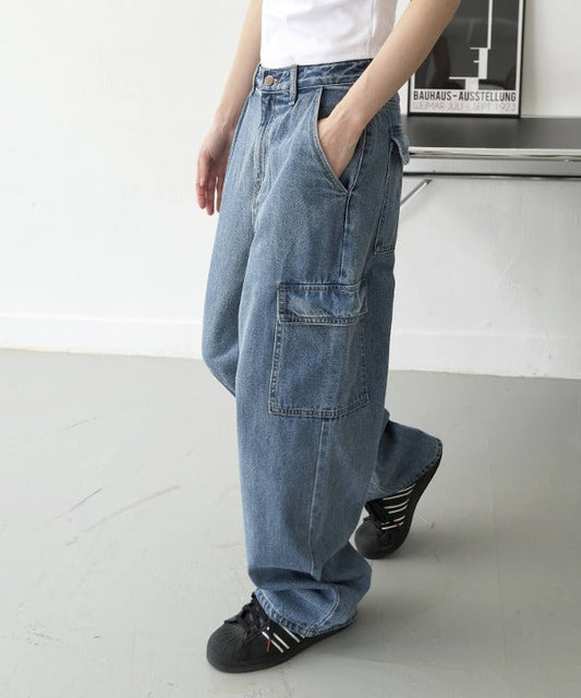 【UNISEX】ユニークポケットカーゴデニムパンツ