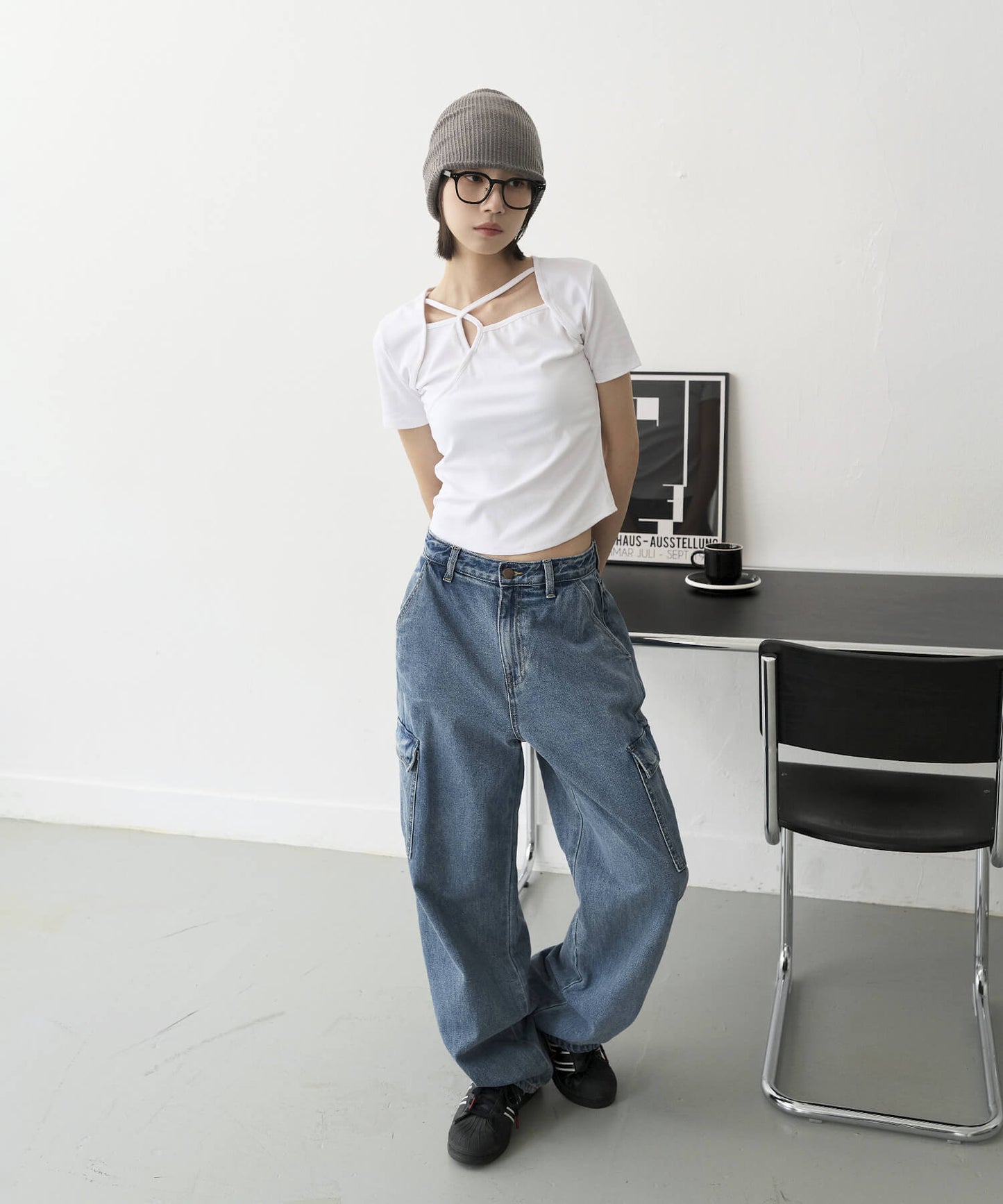 【UNISEX】ユニークポケットカーゴデニムパンツ