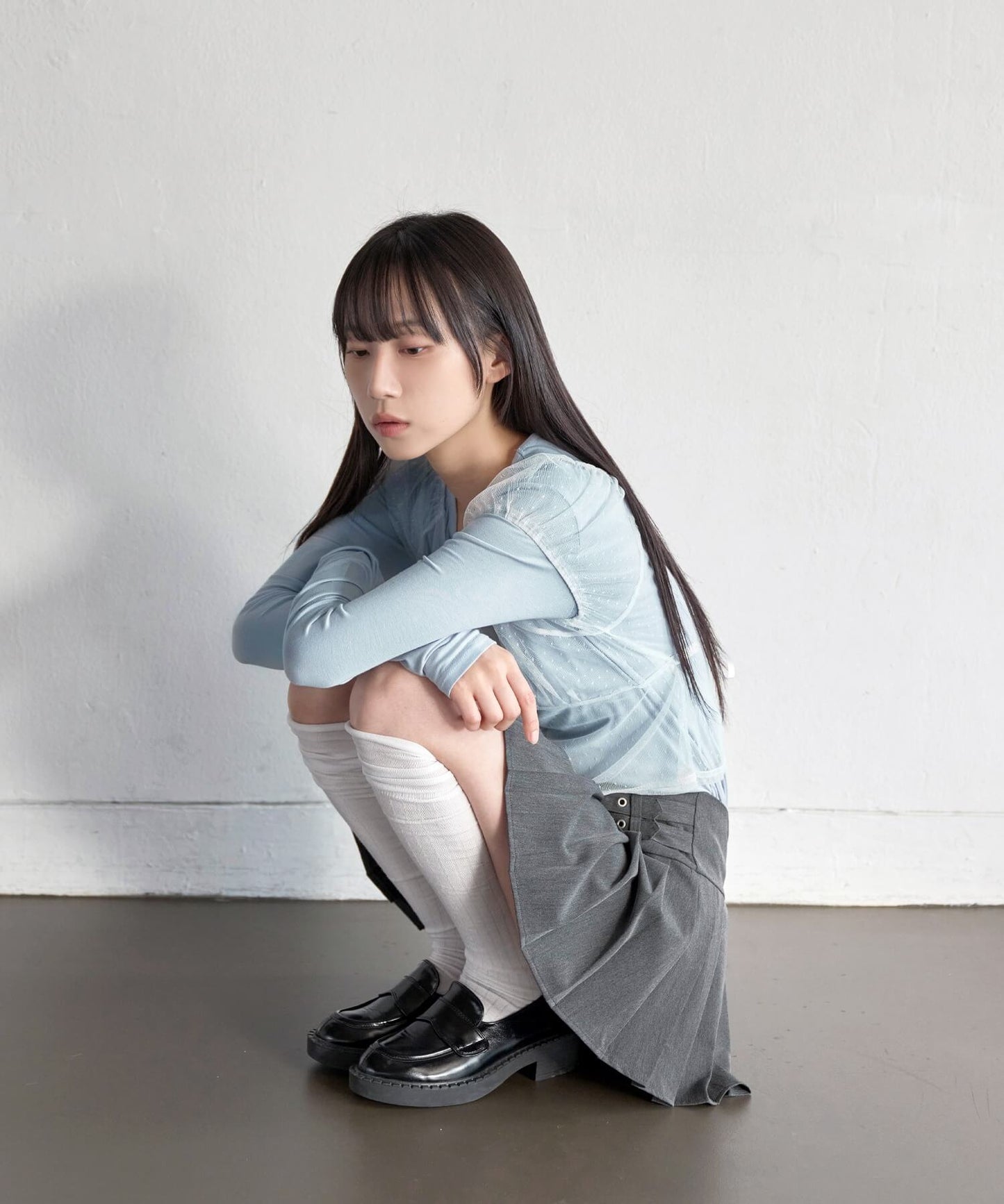 【UNE ORIGINAL】3WAYシースルーレイヤードドットショルダーパフ半袖T＆ラフUネックベーシックカットソーSET