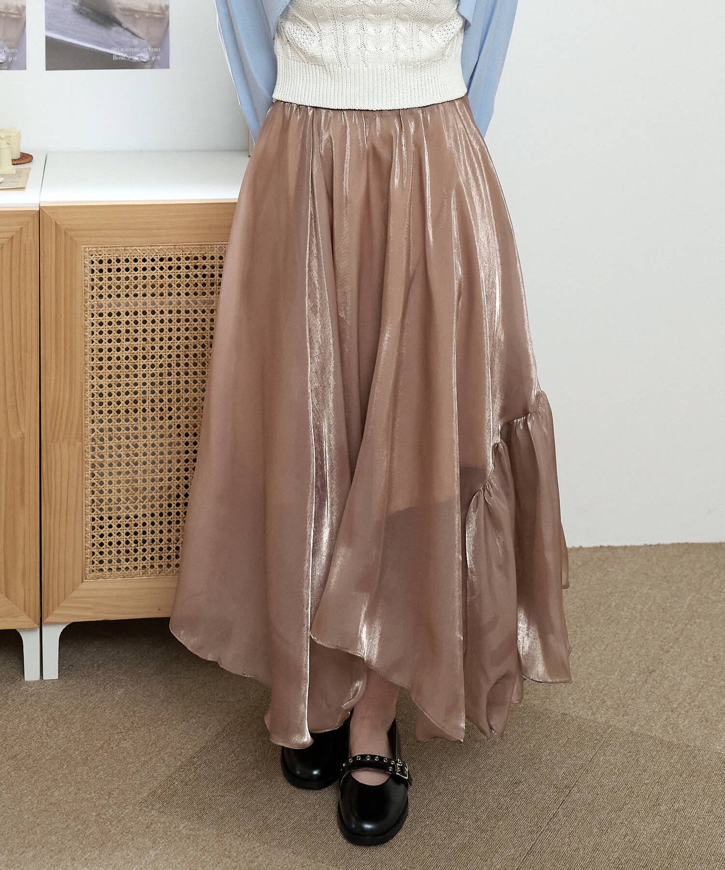 グロッシー アンバランスシャーリングフリルスカート