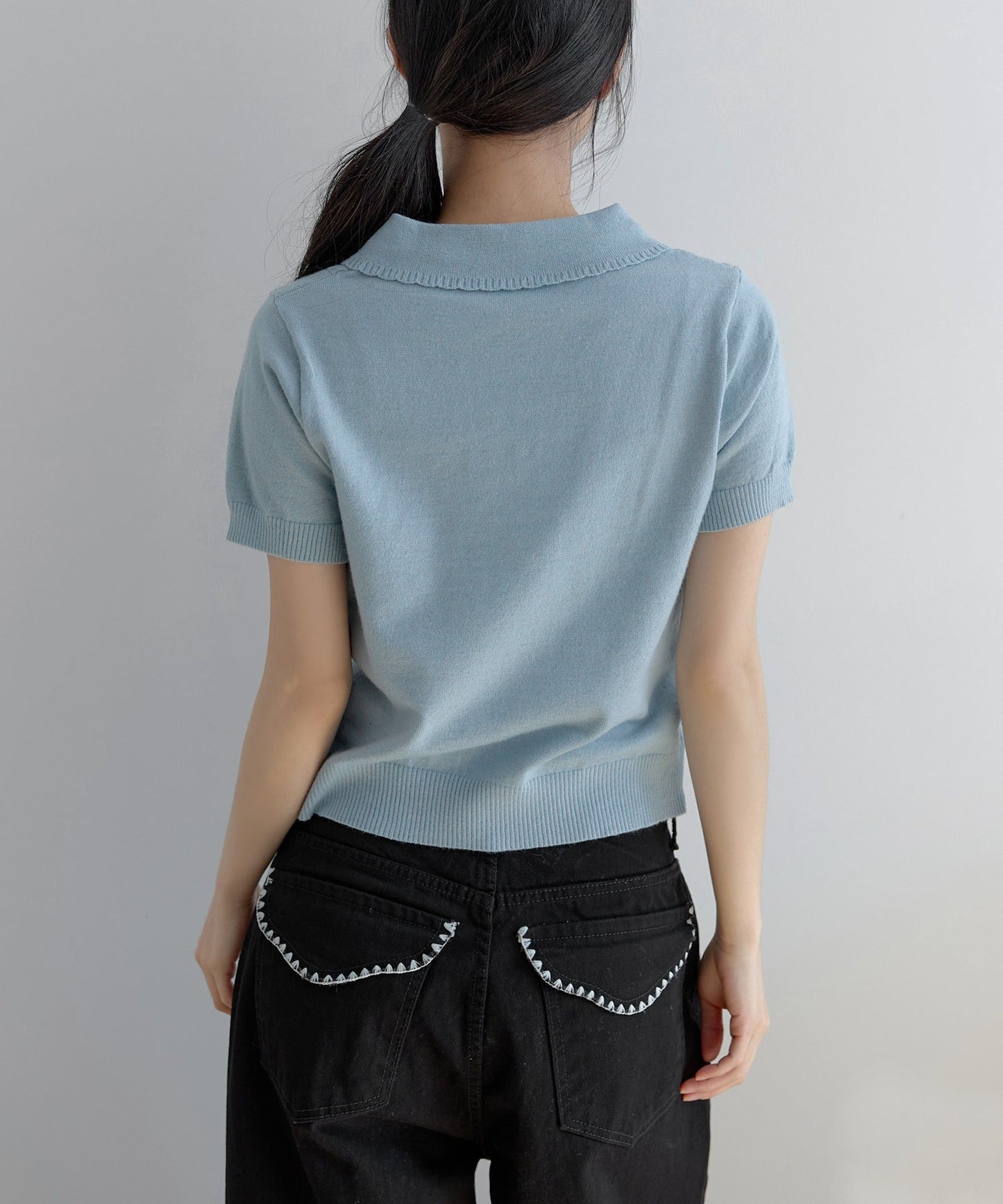 【好みやスタイリングに合わせて選べる豊富な6カラー展開】ラブリーラウンドカラーケーブル編み半そでスプリングニット
