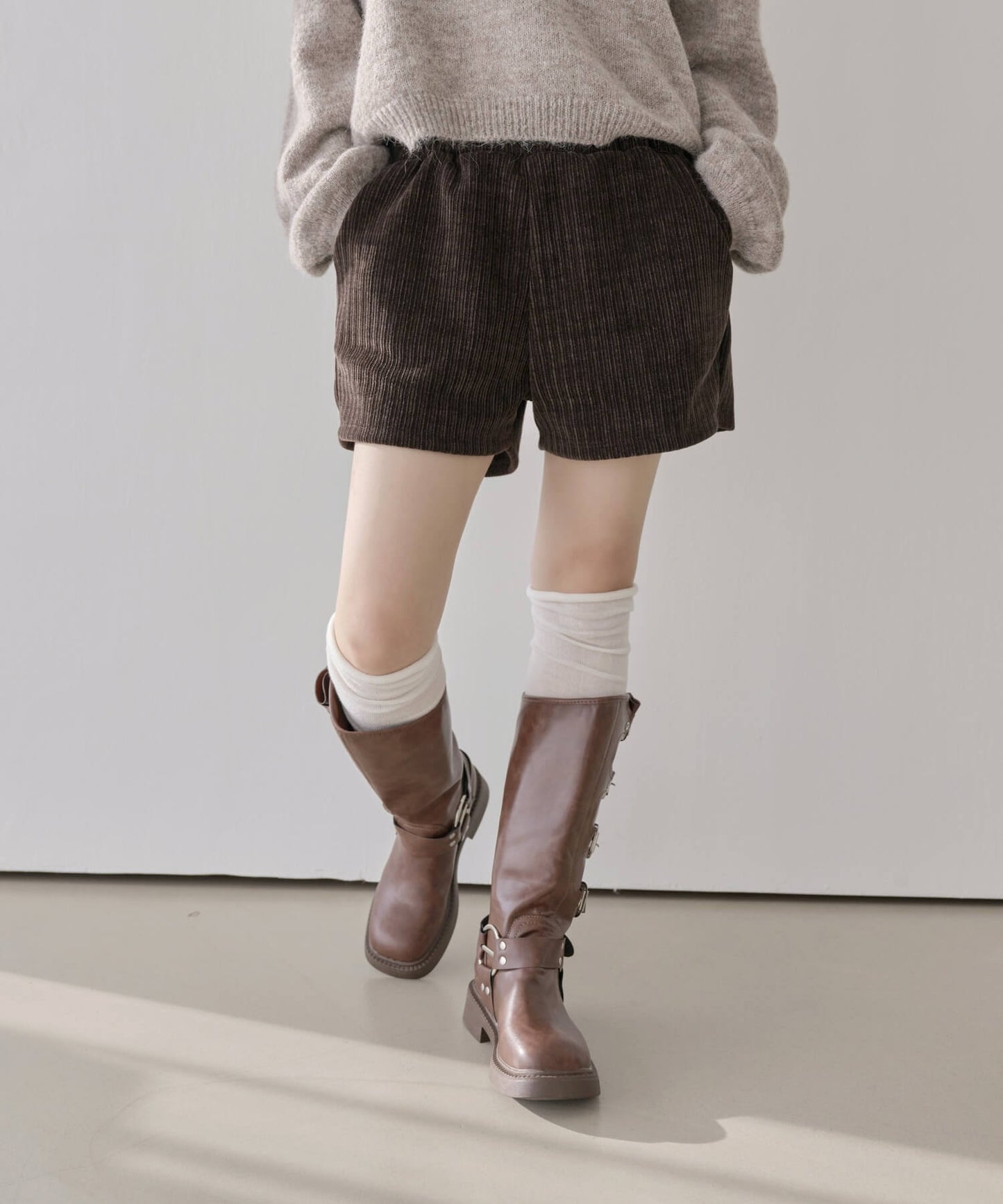 ウエストゴムコーデュロイニットショートパンツ