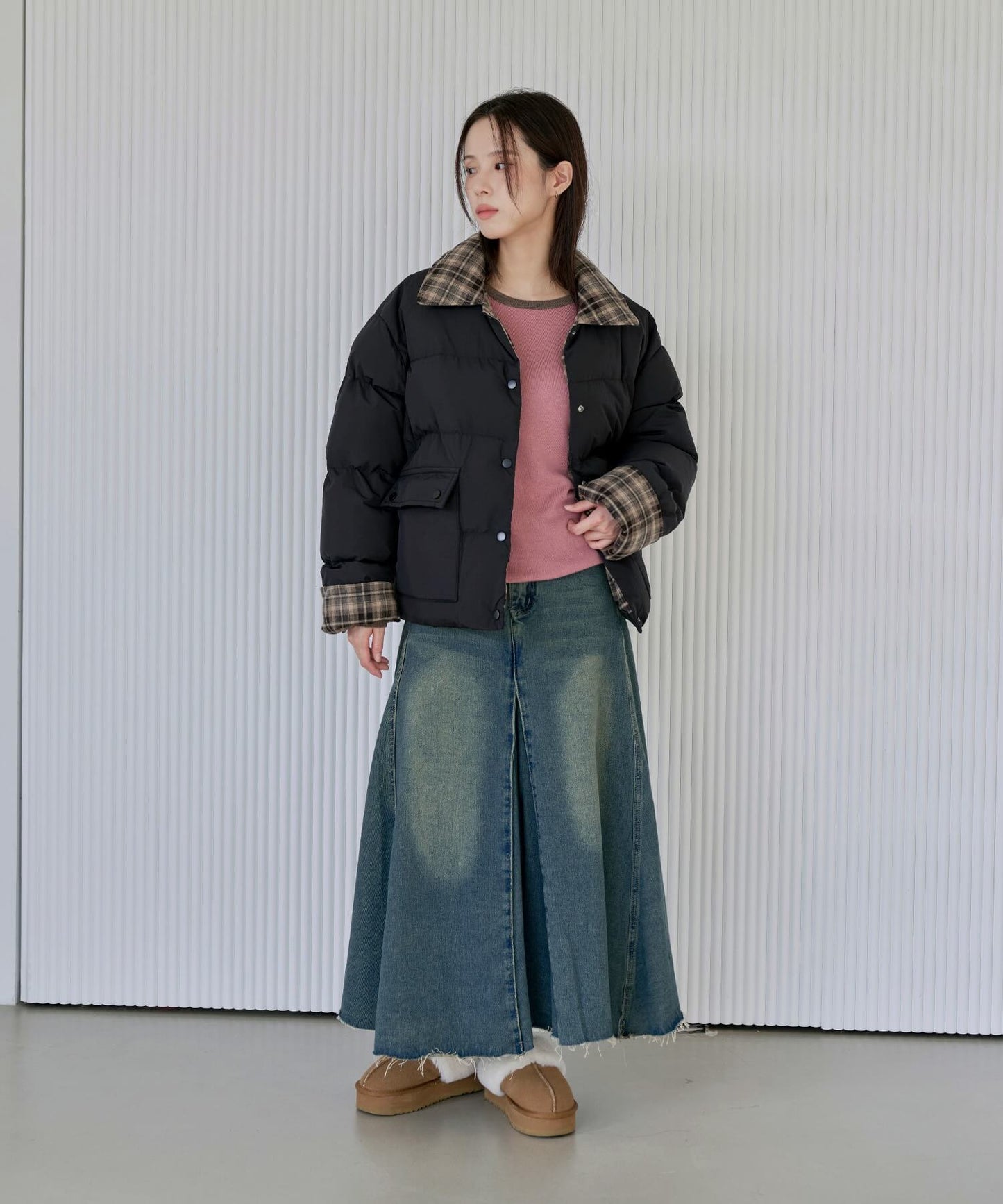 デイリーチェックバイカラー中綿ジャケット