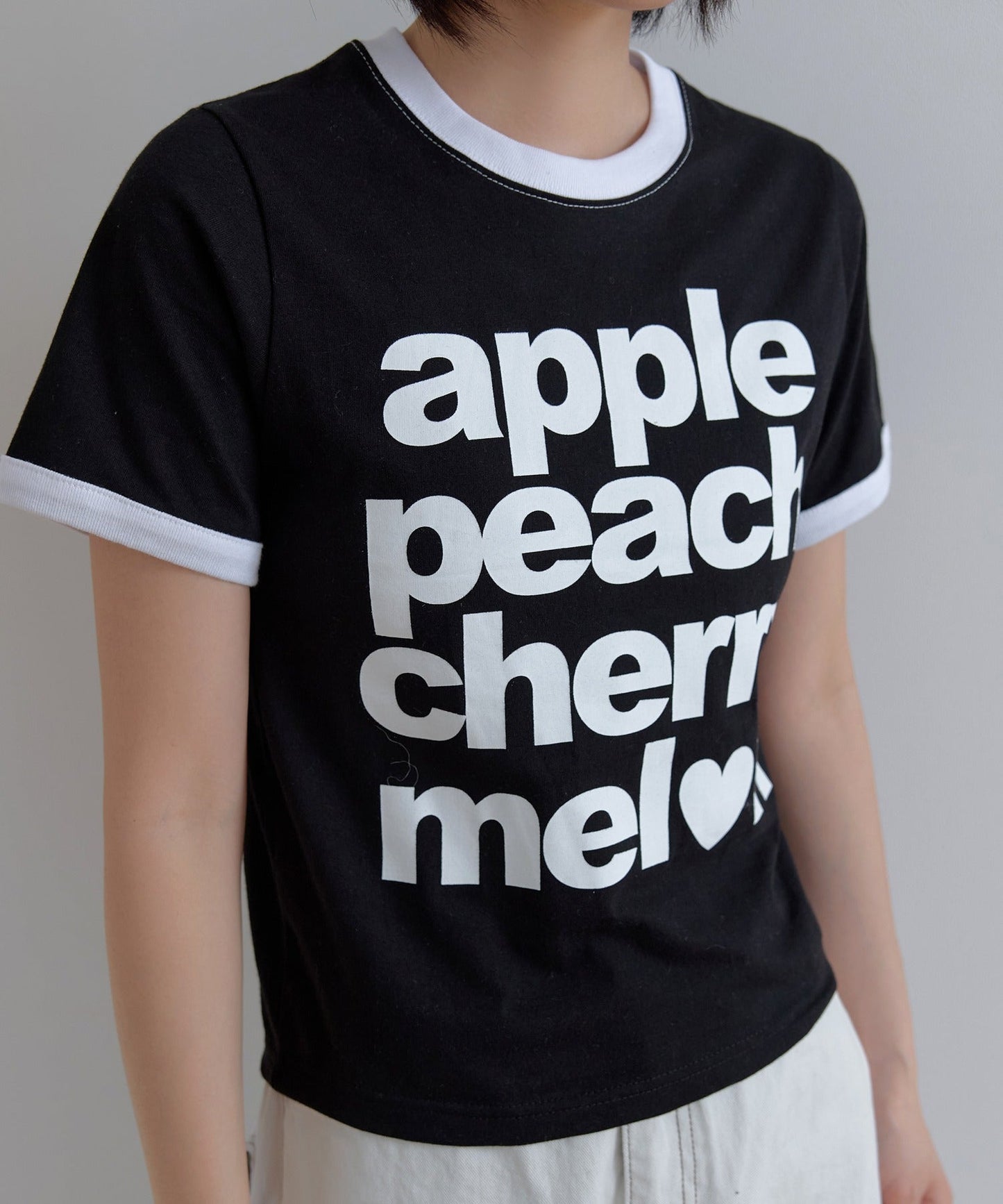 カジュアルフルーツレタリングリンガー半袖Tシャツ