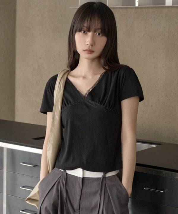 【UNE ORIGINAL】バレエコアラブリーレース半袖Ｔシャツカットソー