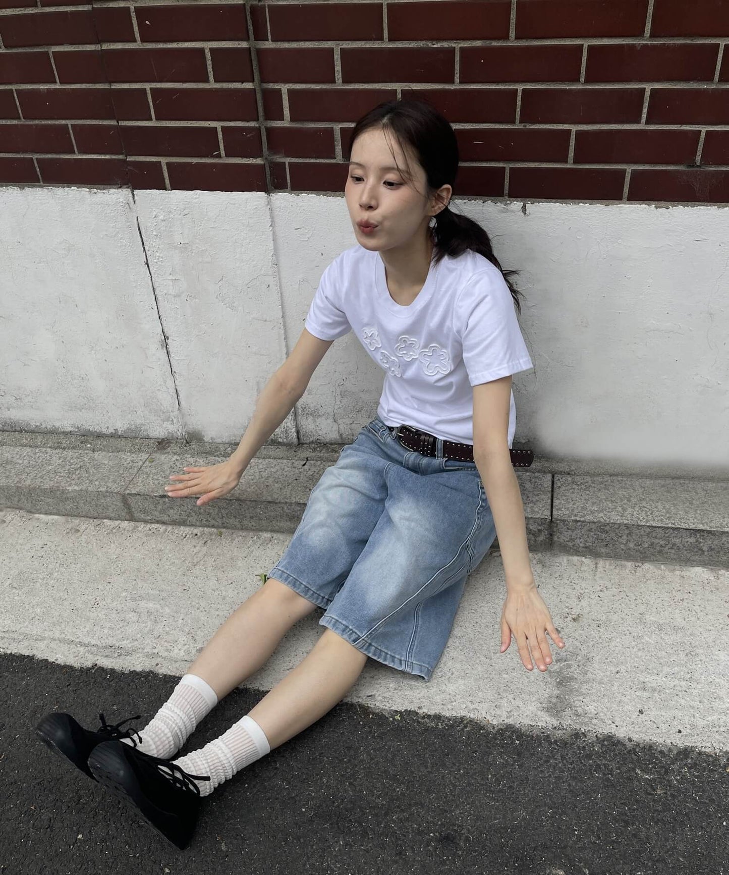 ダッフルフラワーワッペンレタリング半袖Tシャツ