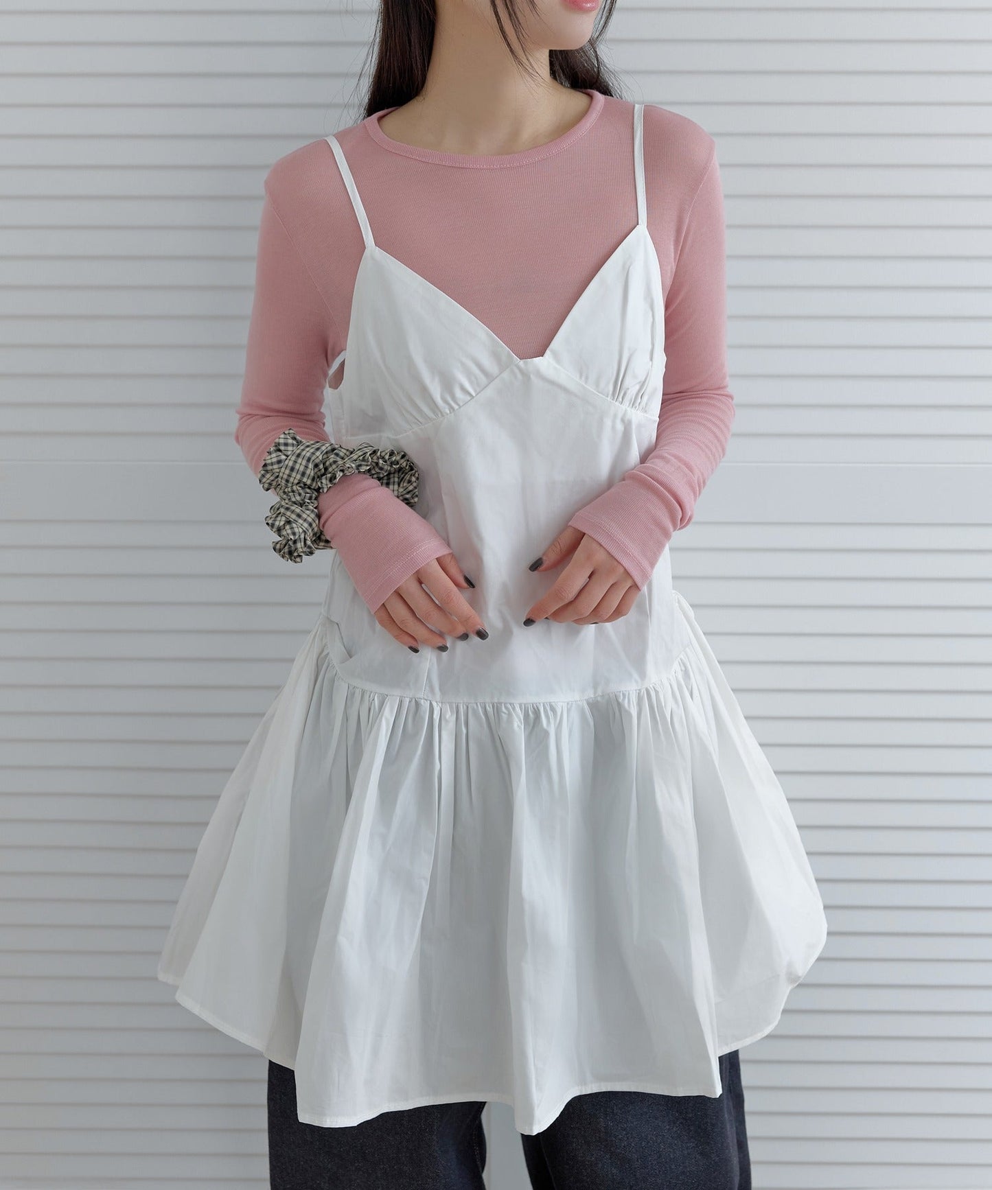【レイヤードコーデにおすすめ】ベーシックテンセルラップラウンドルーズ長袖レイヤードTシャツカットソー