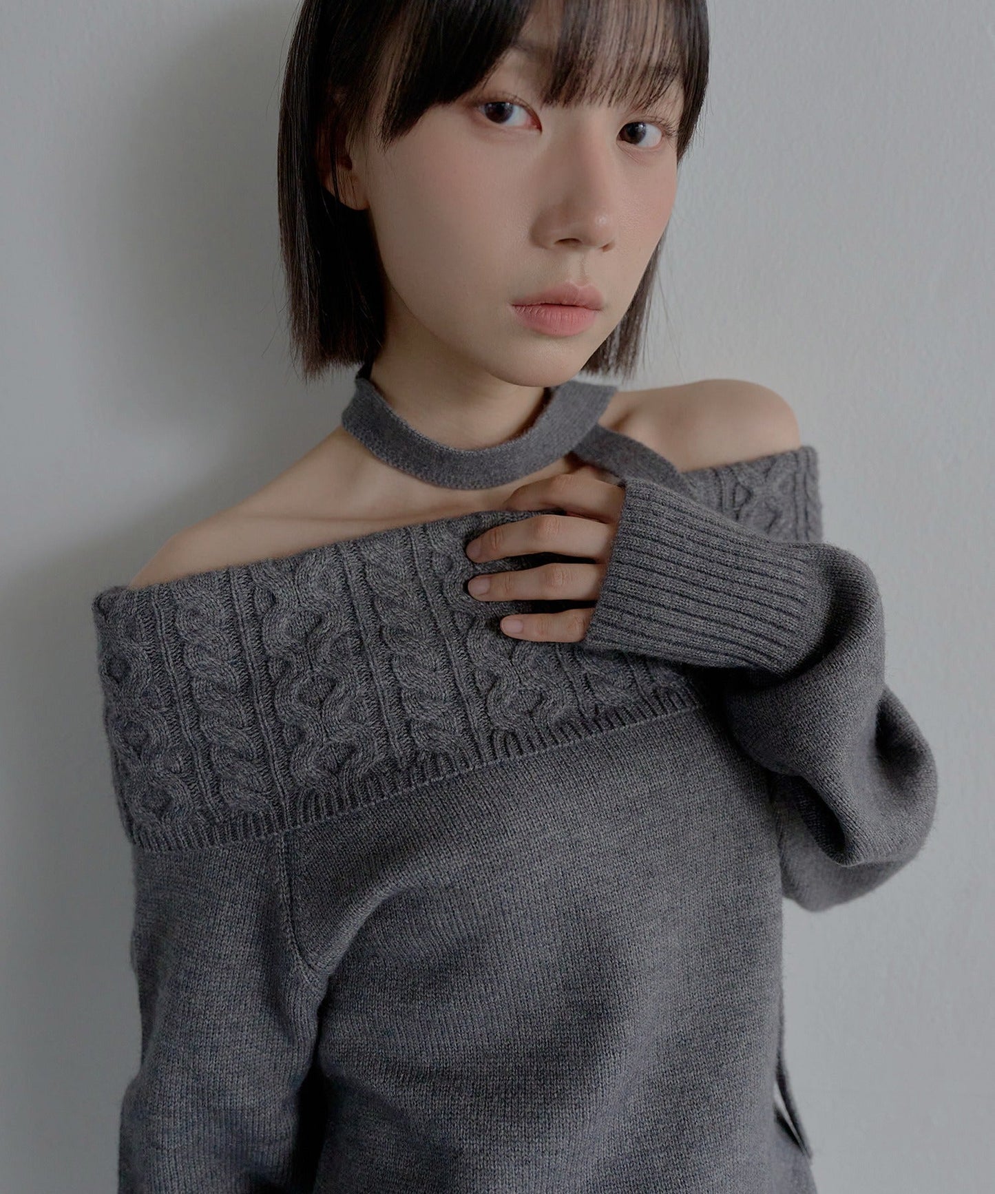 マフラーSET編み模様デザインオフショルダーニット
