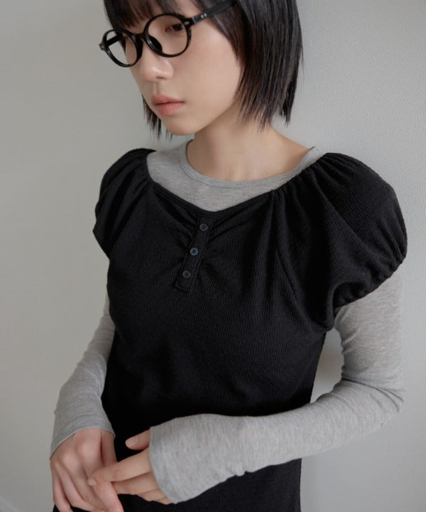 【レイヤードコーデにおすすめ】ベーシックテンセルラップラウンドルーズ長袖レイヤードTシャツカットソー