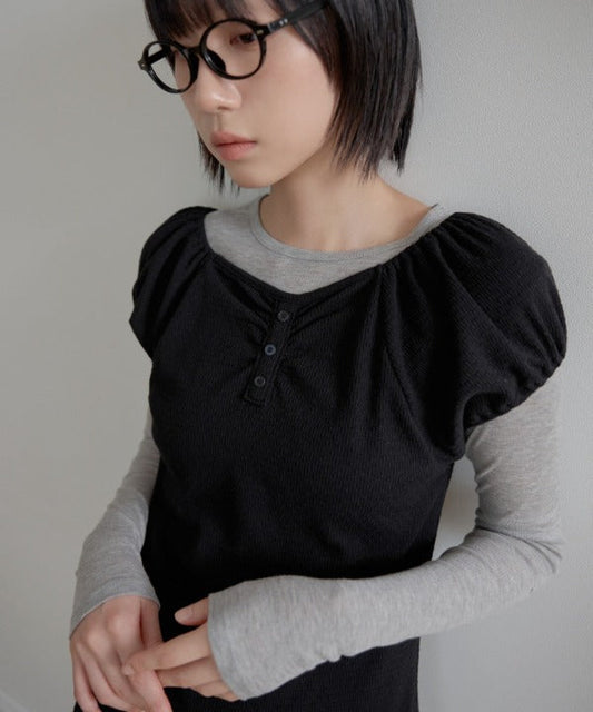 【レイヤードコーデにおすすめ】ベーシックテンセルラップラウンドルーズ長袖レイヤードTシャツカットソー