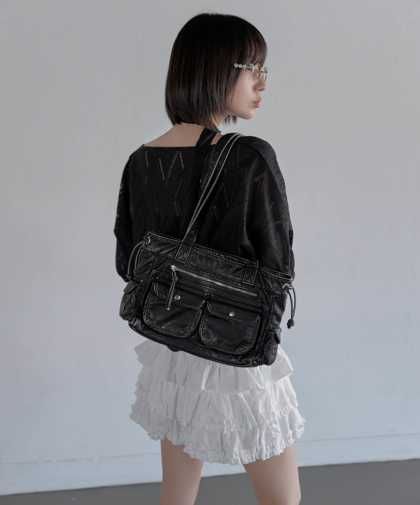 レトロビンテージダブルポケットショルダーバッグ