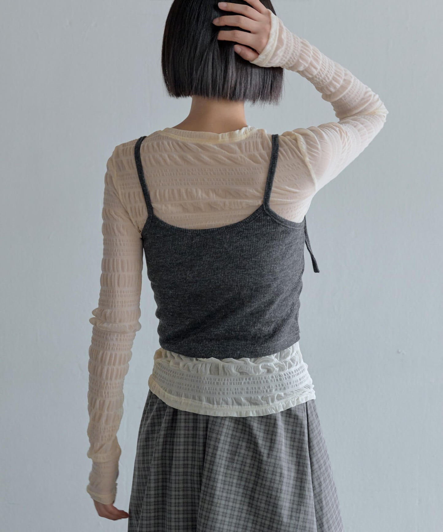 【レイヤード用おすすめ】ユニークボーダースモークシースルーカットソー