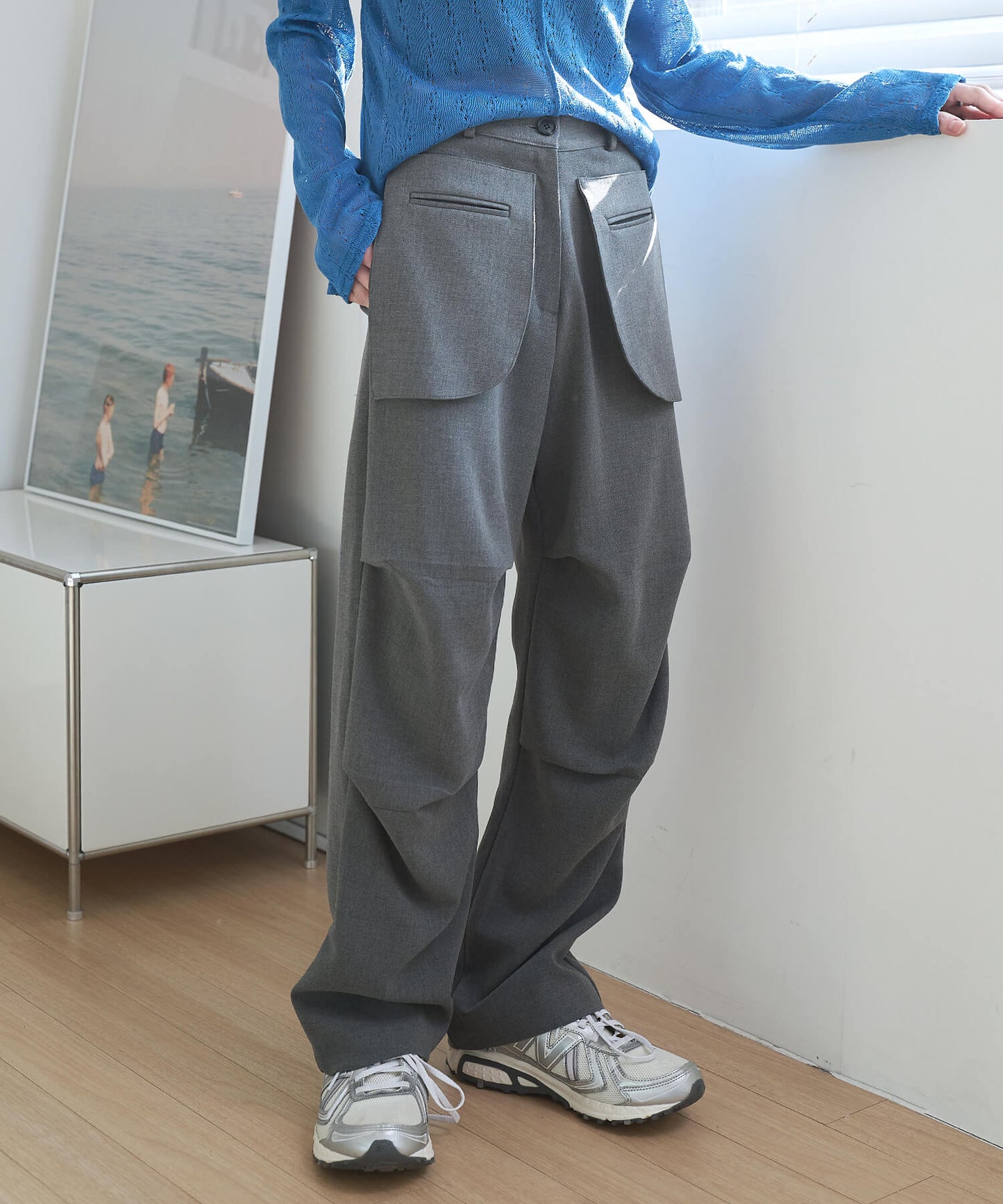 [UNE ORIGINAL] ビッグツーポケットピンタックパラシュートワイドパンツ