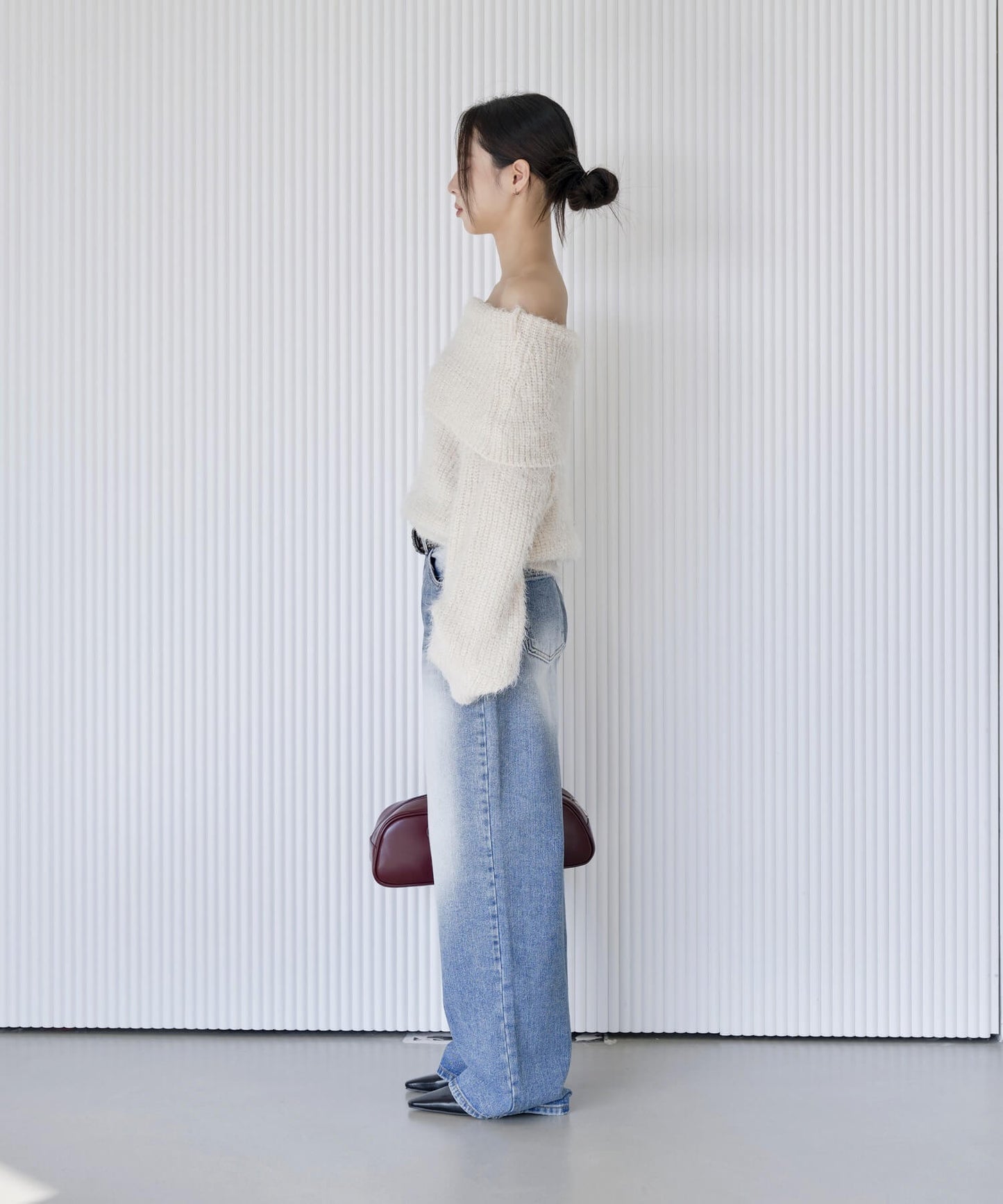 アンゴラモヘアフォンダンオフショルダーオーバーサイズニット