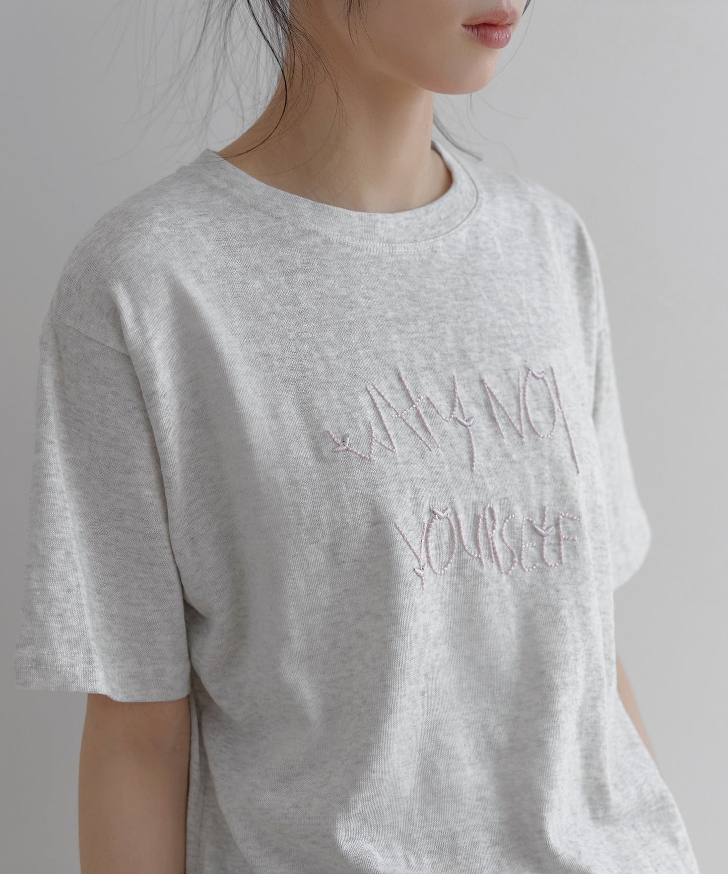 ポイントバイカラー刺繍オーバーサイズ半袖Tシャツカットソー