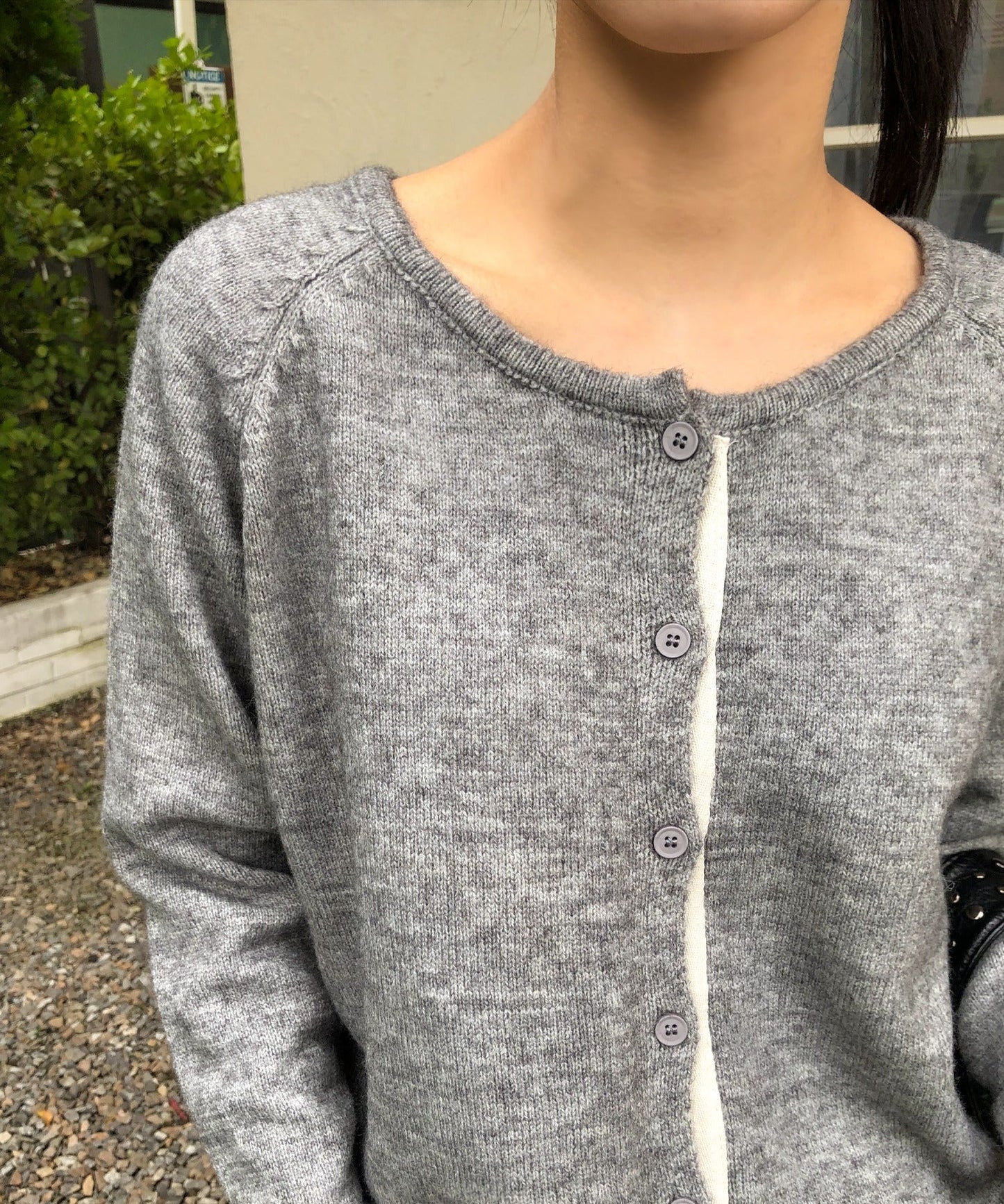 バイカラーラインラウンドネックニットカーディガン