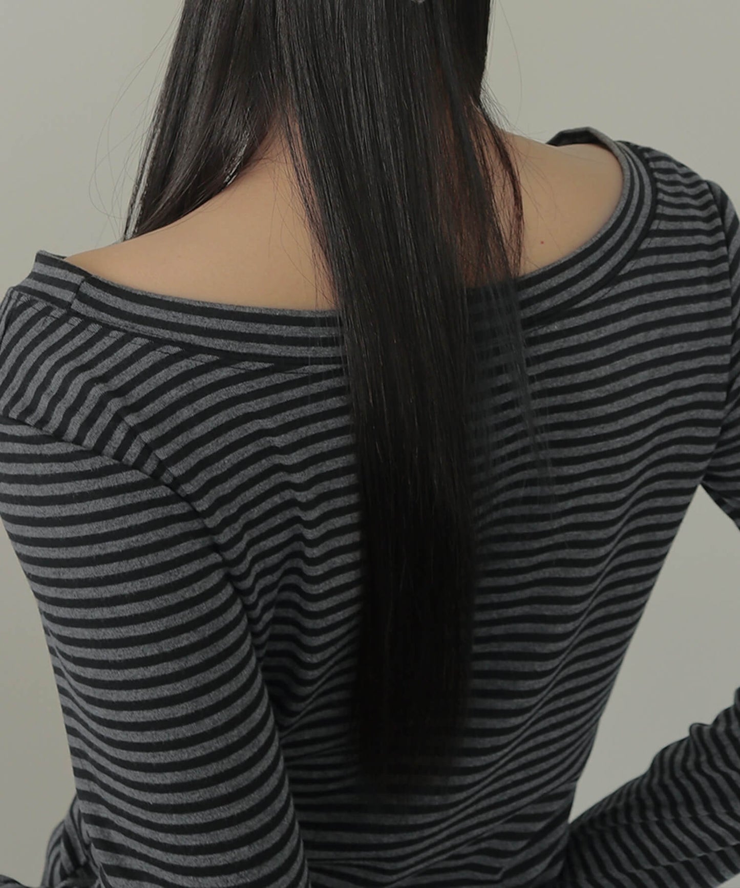 ストライプワンショルダー長袖Tシャツカットソー
