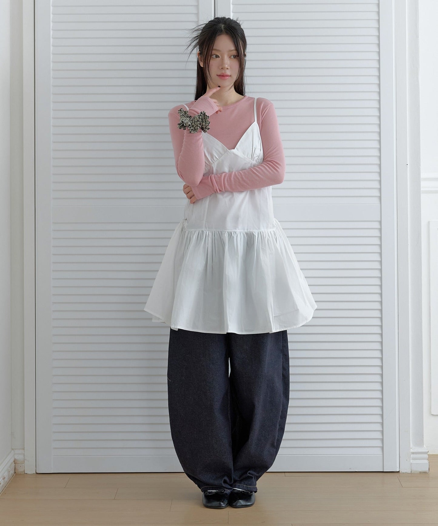 【レイヤードコーデにおすすめ】ベーシックテンセルラップラウンドルーズ長袖レイヤードTシャツカットソー