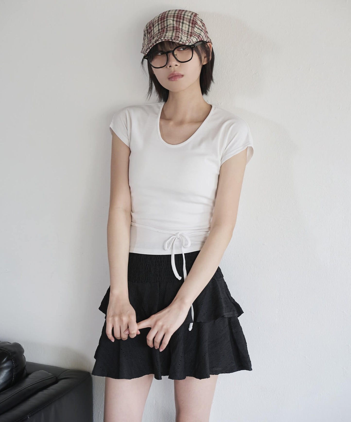 [UNE ORIGINAL]ラウンドネックリボンメイクTシャツカットソー
