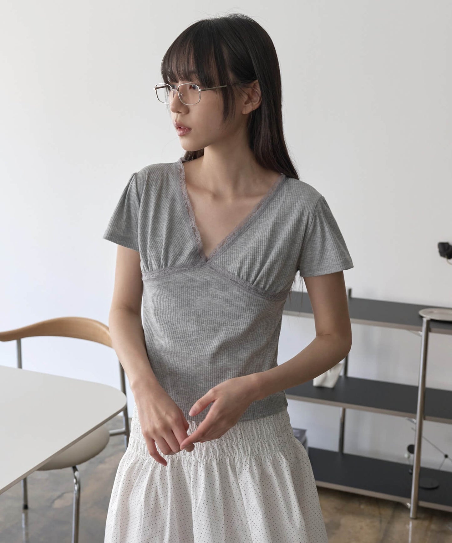 【UNE ORIGINAL】バレエコアラブリーレース半袖Ｔシャツカットソー