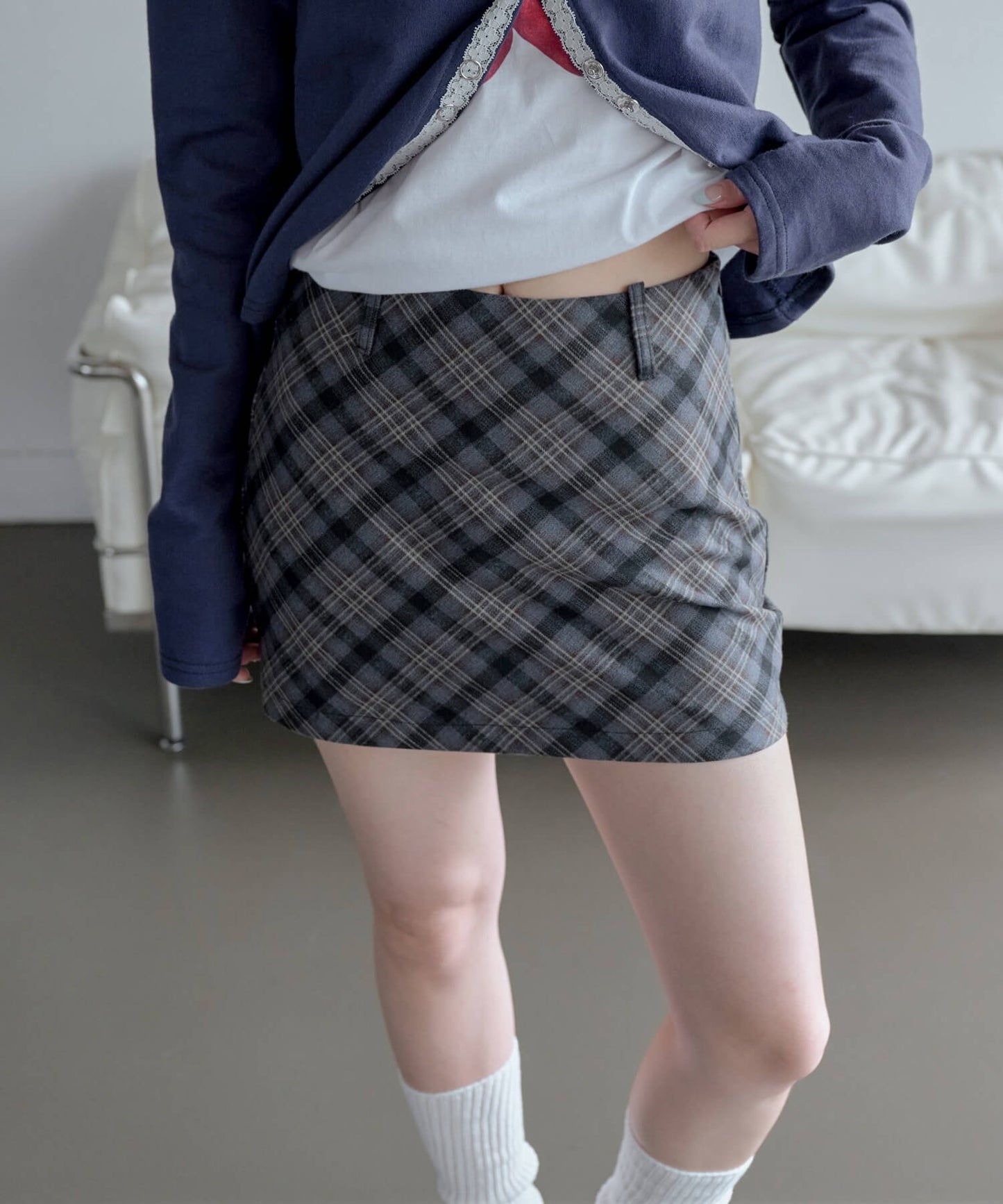 ベルトフープアーガイルチャックミニスカート
