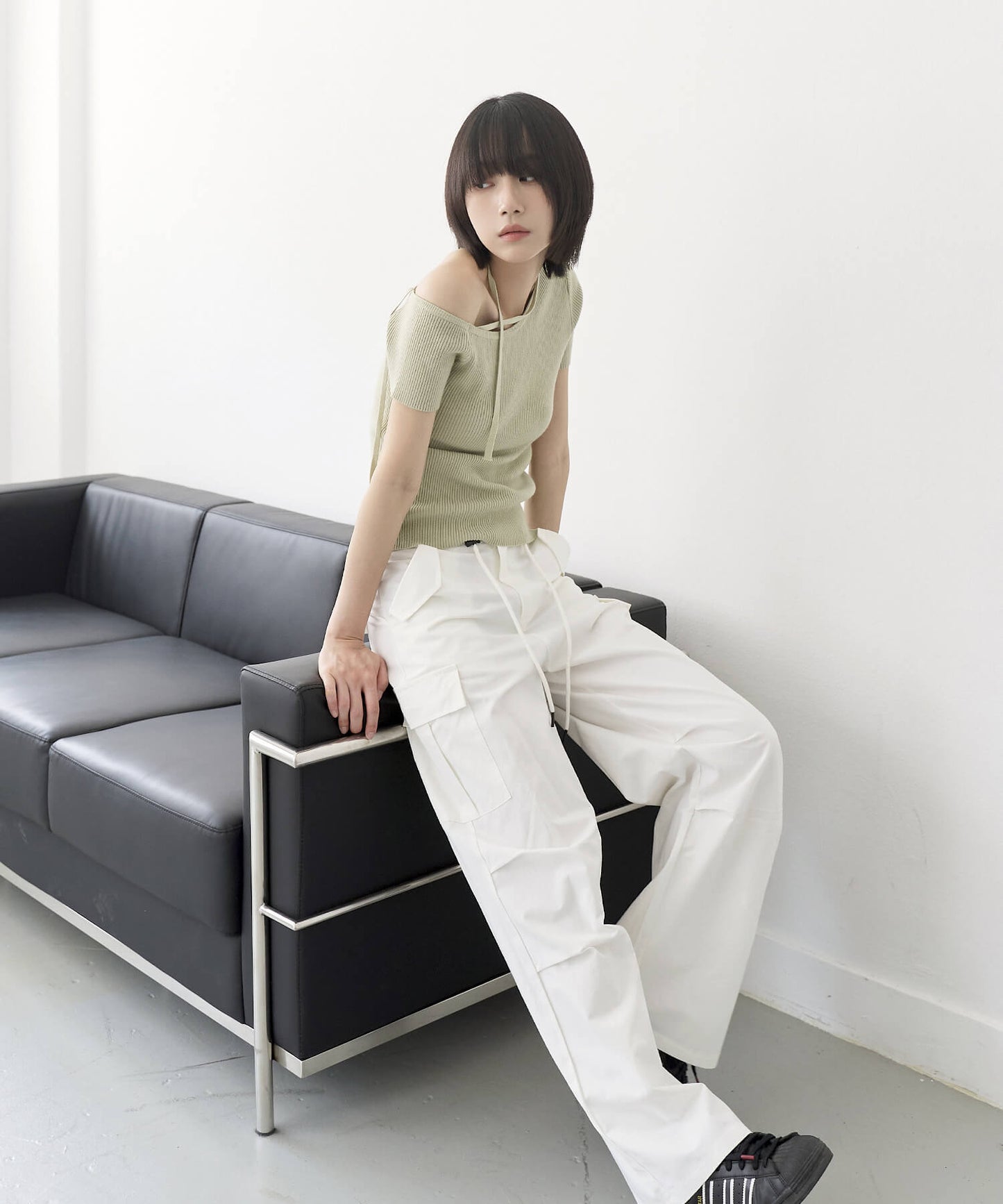 【UNISEX】ウエストストリングケープピンタックカーゴパラシュートパンツ
