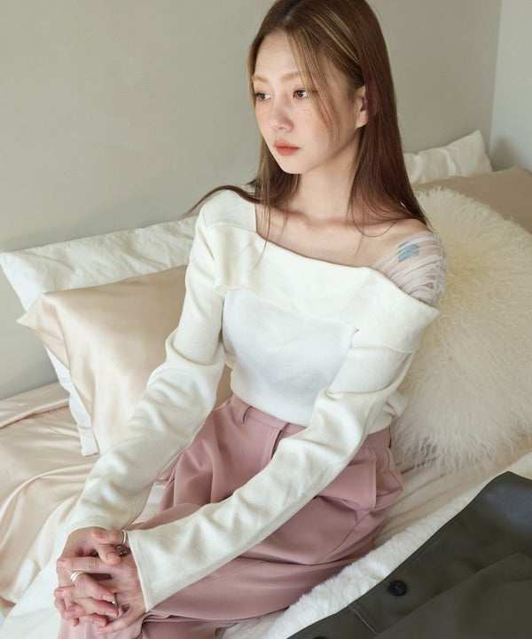 オフショルダーシースルーインナーカットソー