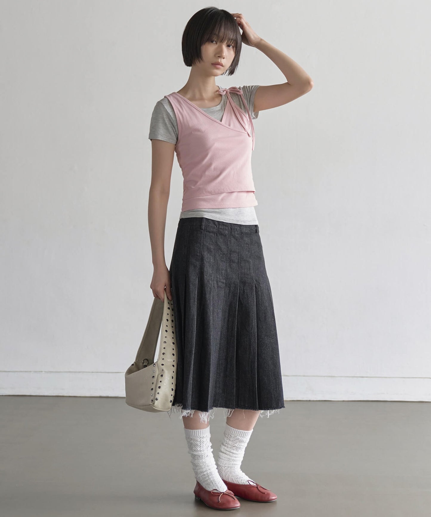 【UNE ORIGINAL】 2WAYユニークラブリーリブキャミソールビスチェ＆インナーTシャツカットソーSET