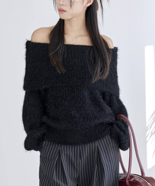 アンゴラモヘアフォンダンオフショルダーオーバーサイズニット
