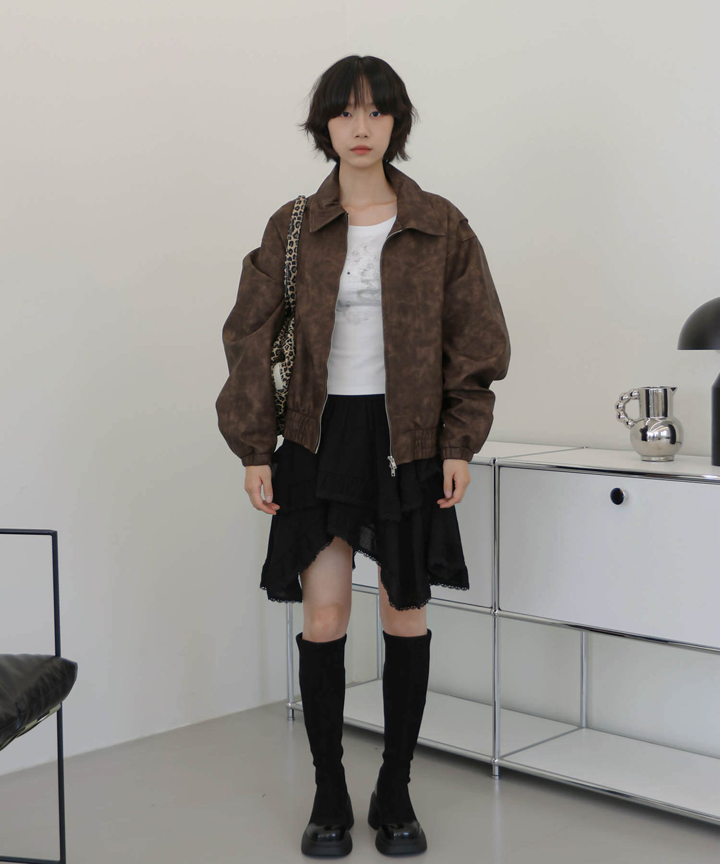 アンバランスティアードフリルレースユニークミニスカート