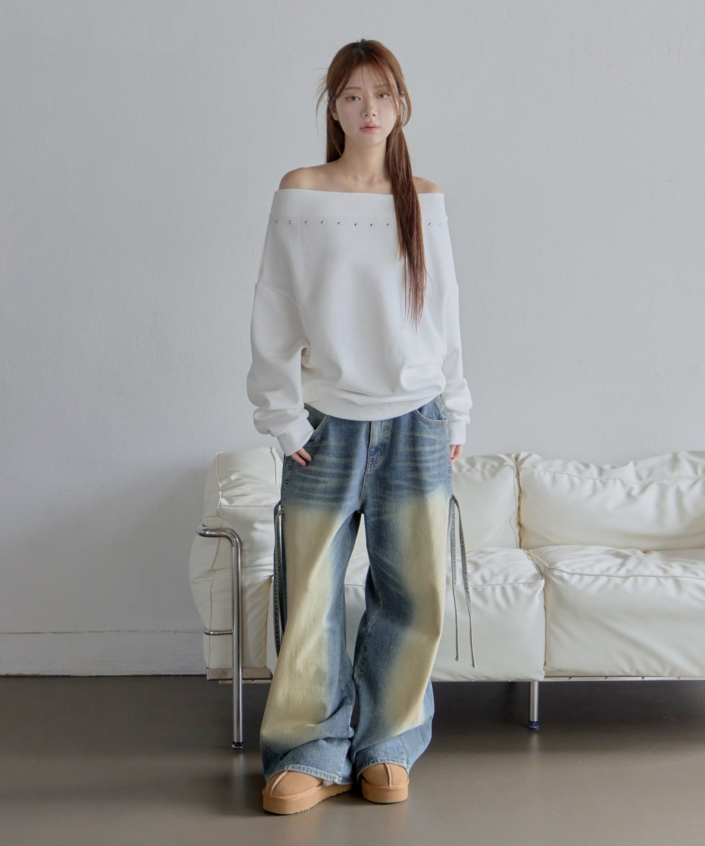 [UNISEX][XS~L][低身長、高身長さんでも！◎]ダーティーキャットブラシウォッシング・サイドピンタックデニムパンツ