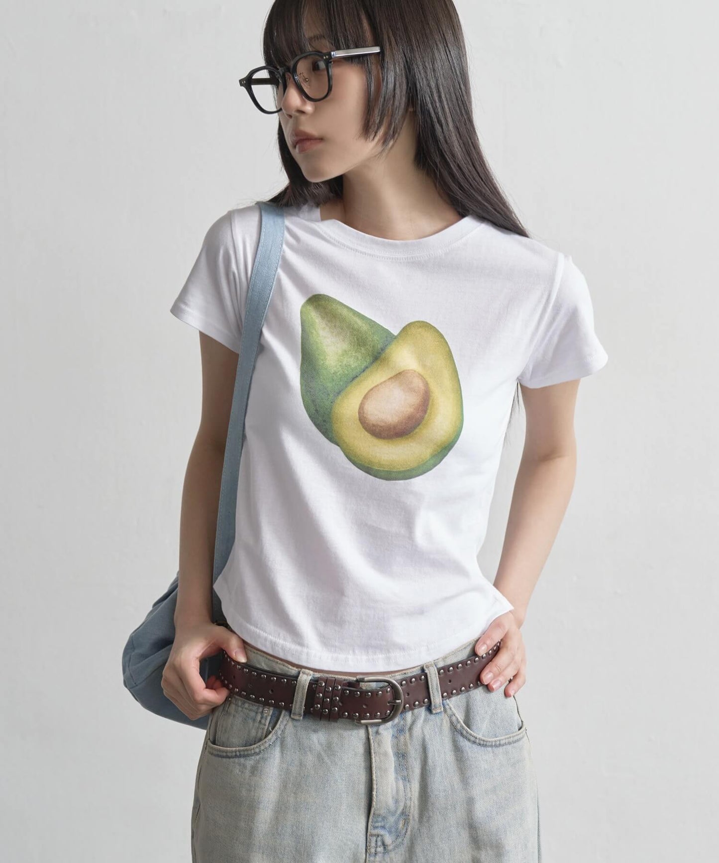 【UNE ORIGINAL】 サイドラウンドスリットフルーツプリントミニチビTシャツカットソー