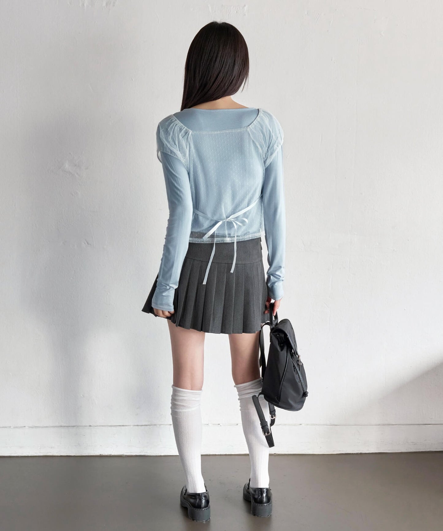 【UNE ORIGINAL】3WAYシースルーレイヤードドットショルダーパフ半袖T＆ラフUネックベーシックカットソーSET