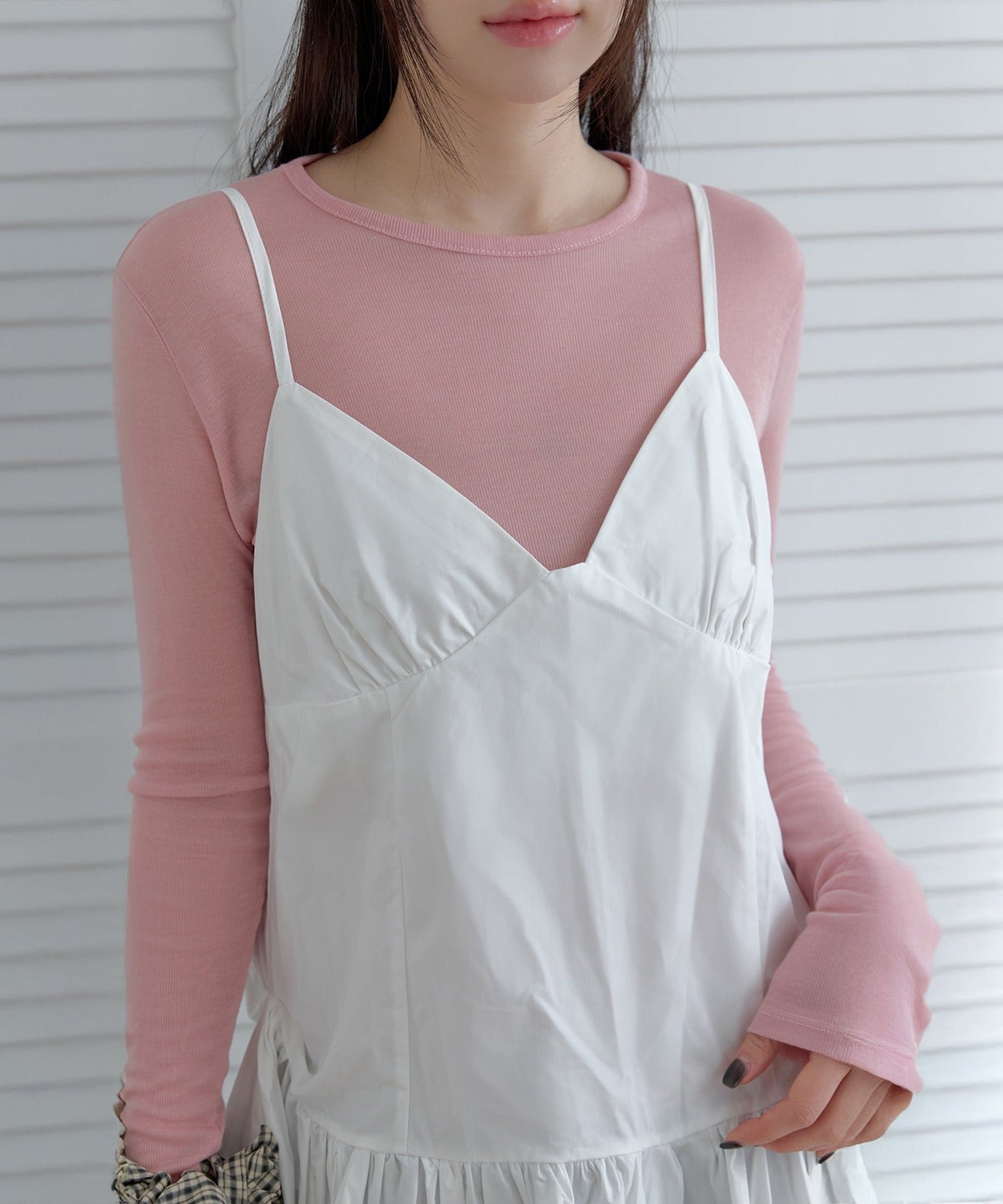 【レイヤードコーデにおすすめ】ベーシックテンセルラップラウンドルーズ長袖レイヤードTシャツカットソー